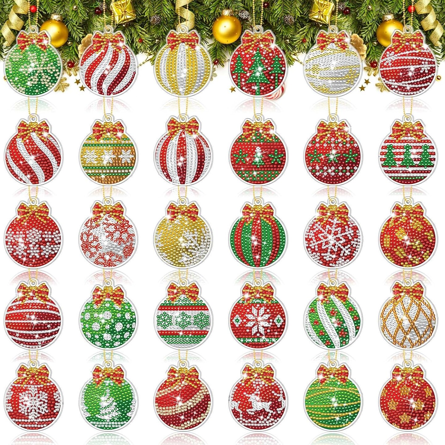 30 Pcs Christmas Diamond Art Keychains Kits