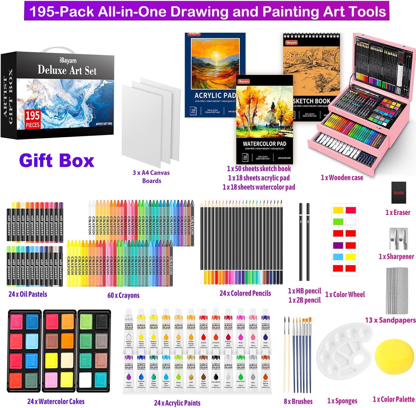 195-Pack Arts and Crafts Supplies for Adults Kids