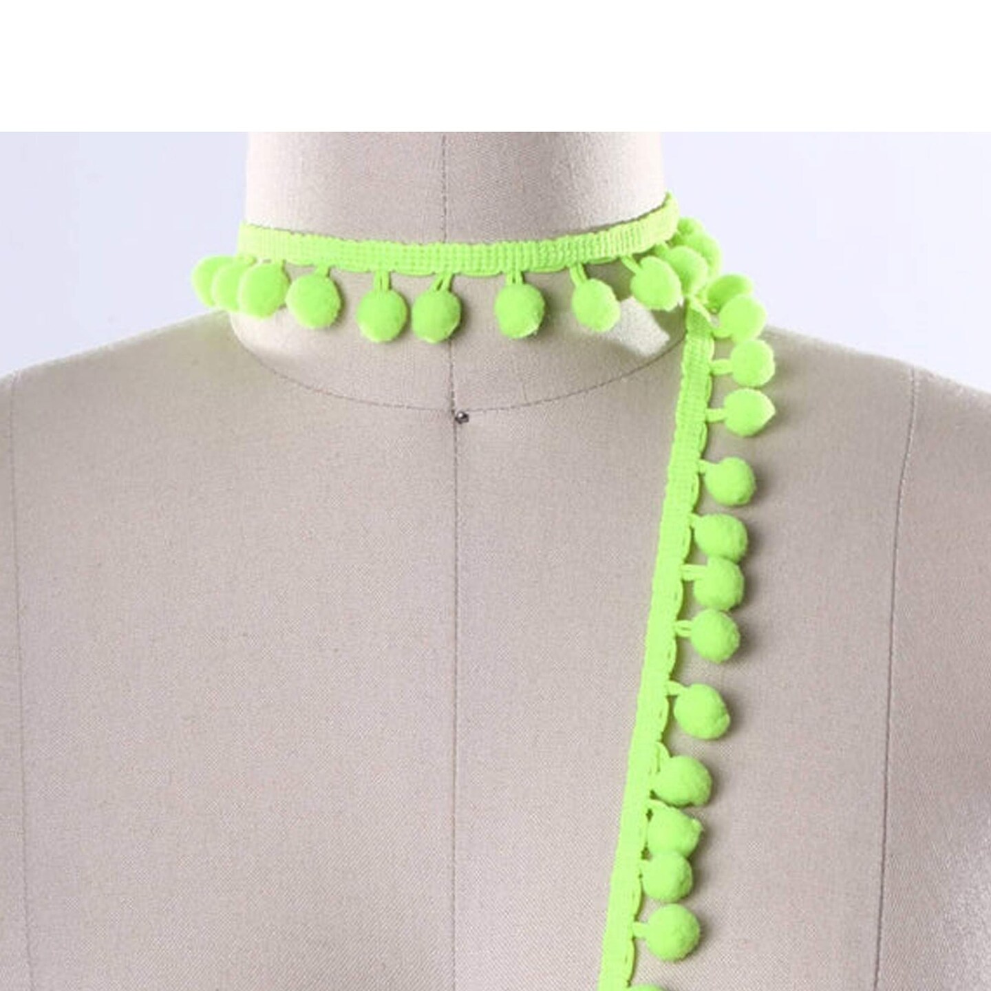 2 Yards Neon Green Small Pom Pom Trim Lime Green Festive Fringe