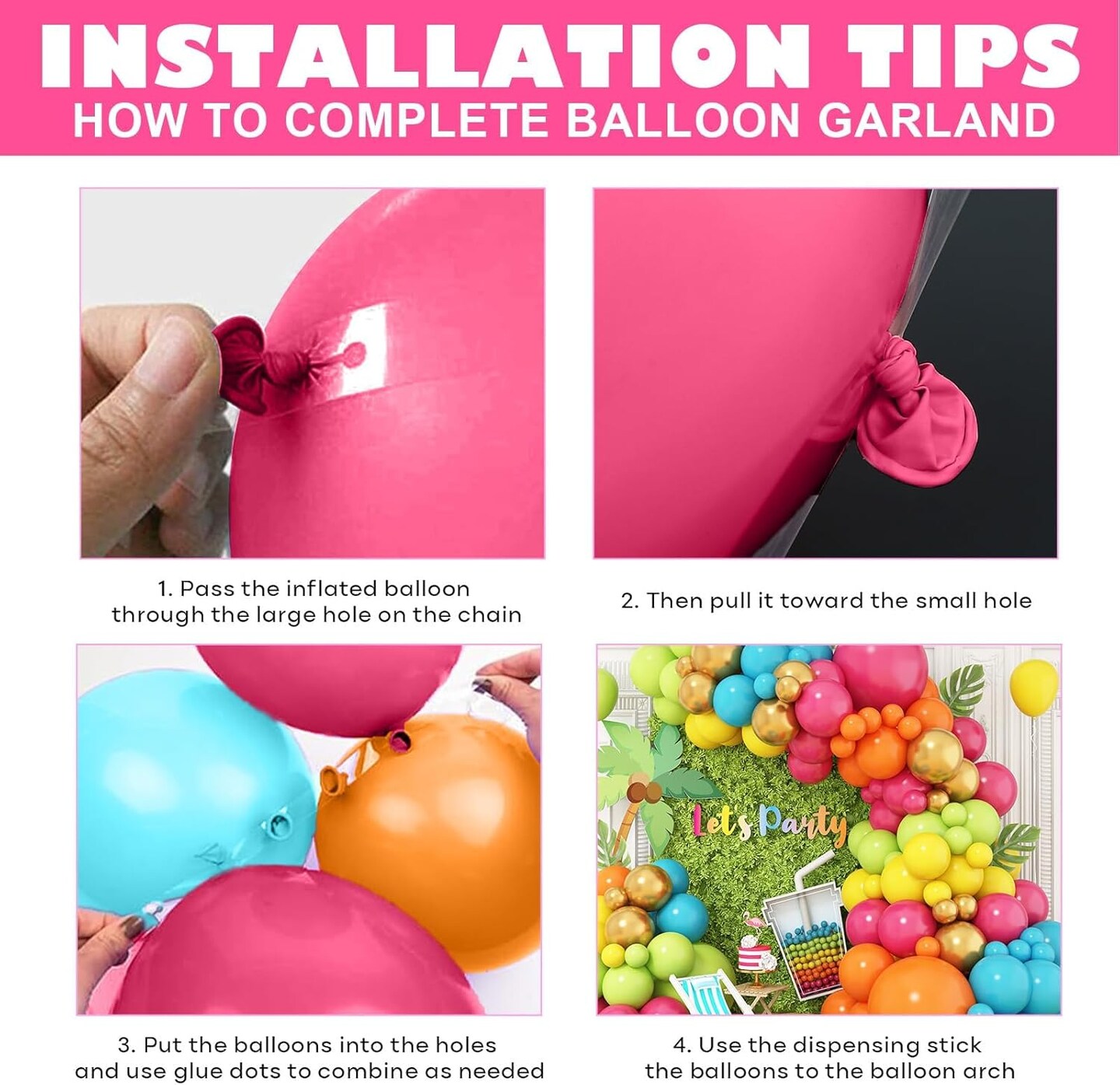 108 Pcs Hawaiian Latex Balloon Arch Kit (Pink Orange Green Yellow Teal)
