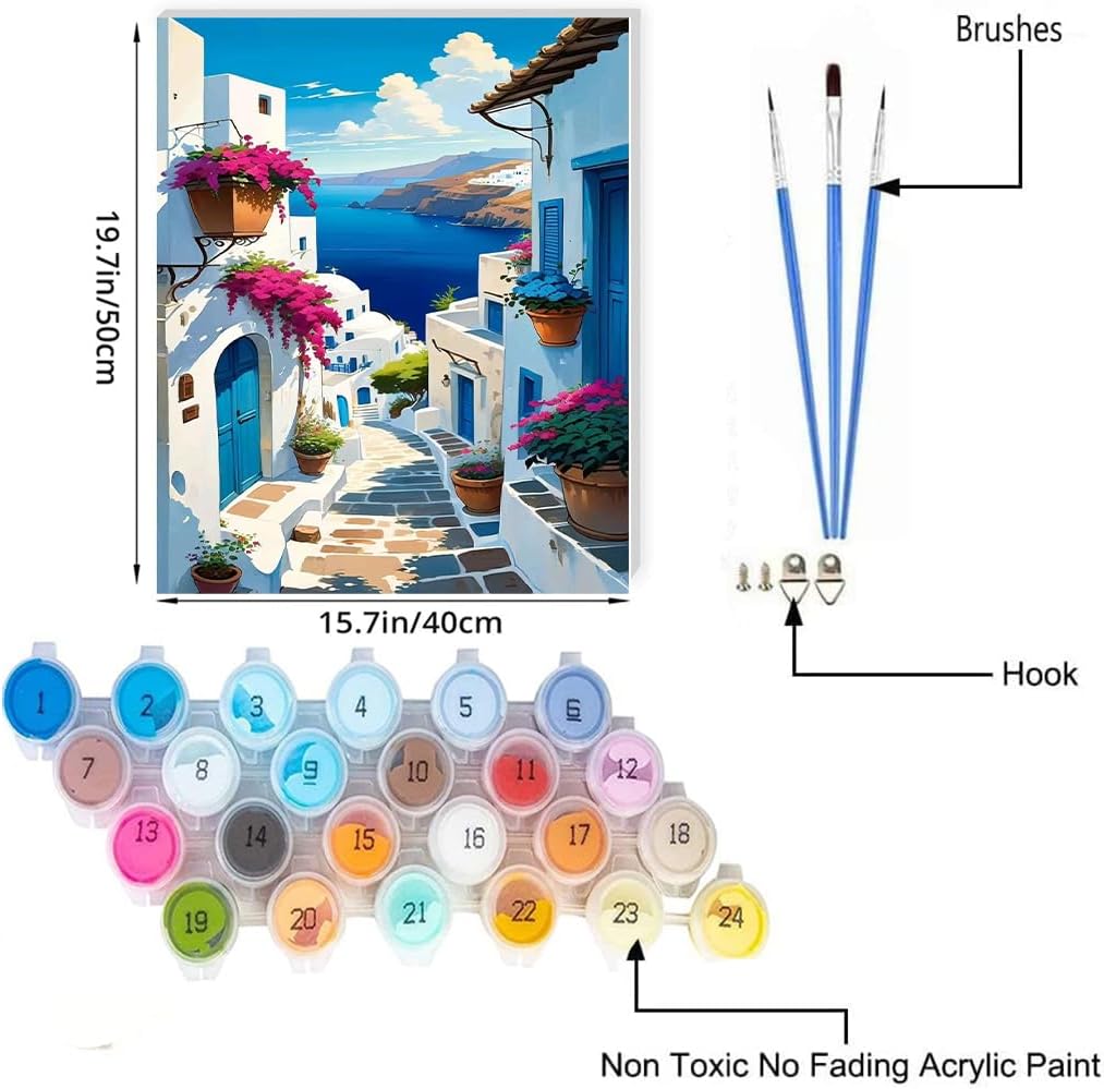 Sunset Santorini Paint by Numbers Kit for Adults (16x20 inch)