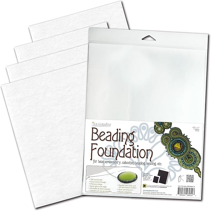 The Beadsmith Beading Foundation – 8.5 x 11 inches – Black Fabric – 1 Sheet – Made in The USA – Stiff & Durable Material Used for Bead & Stitch Embroidery, cabochon Beading and Sewing