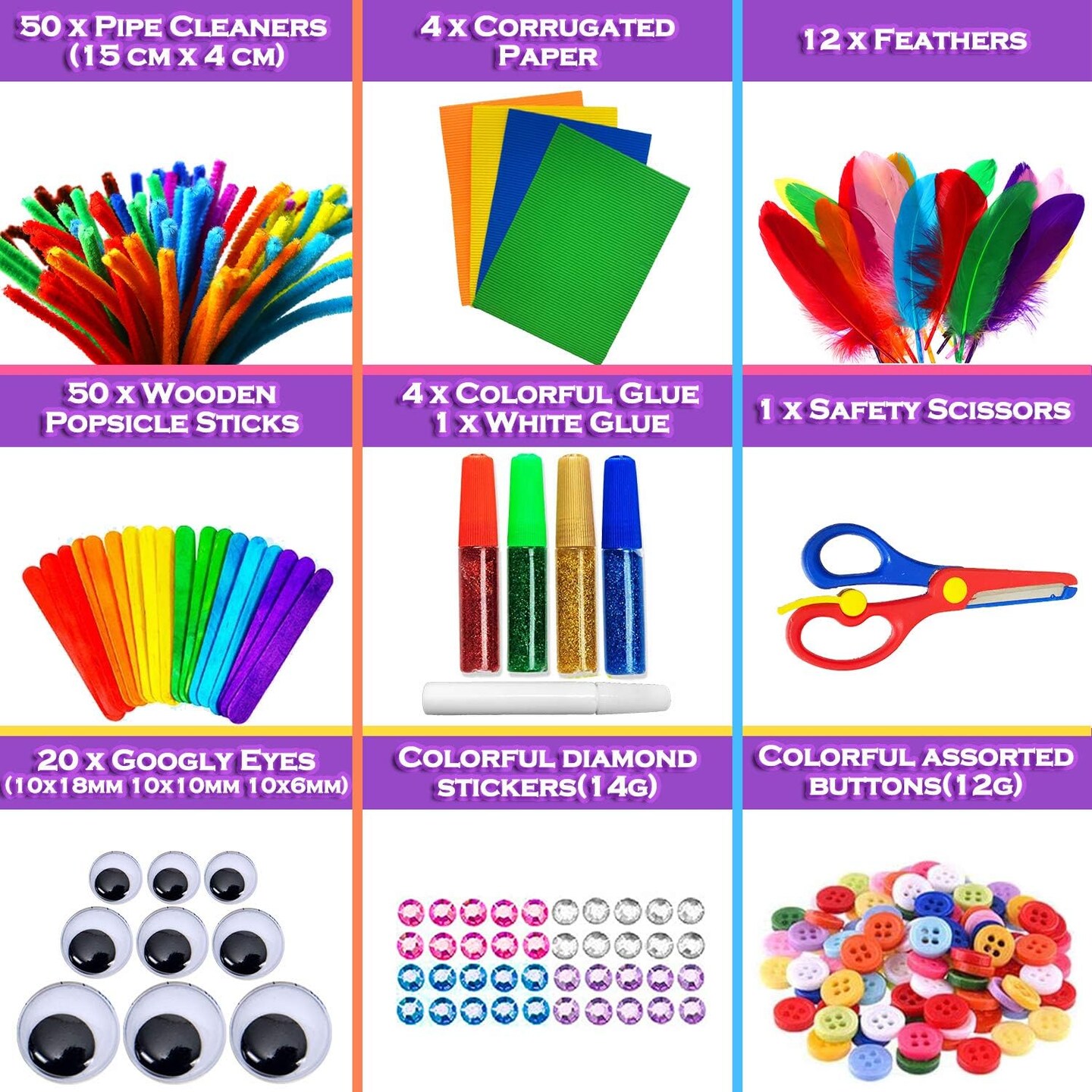 Kids Crafts and Art Supplies Jar Kit - 550+ Piece Set