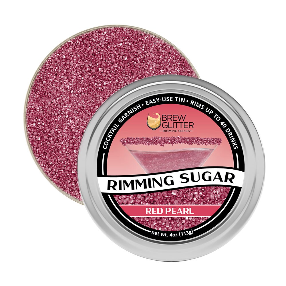 Brew Glitter - Red Pearl Rimming Sugar (4oz, 1x Bar Tin) Cocktail Garnish for Mixed Drinks &#x26; Refreshments