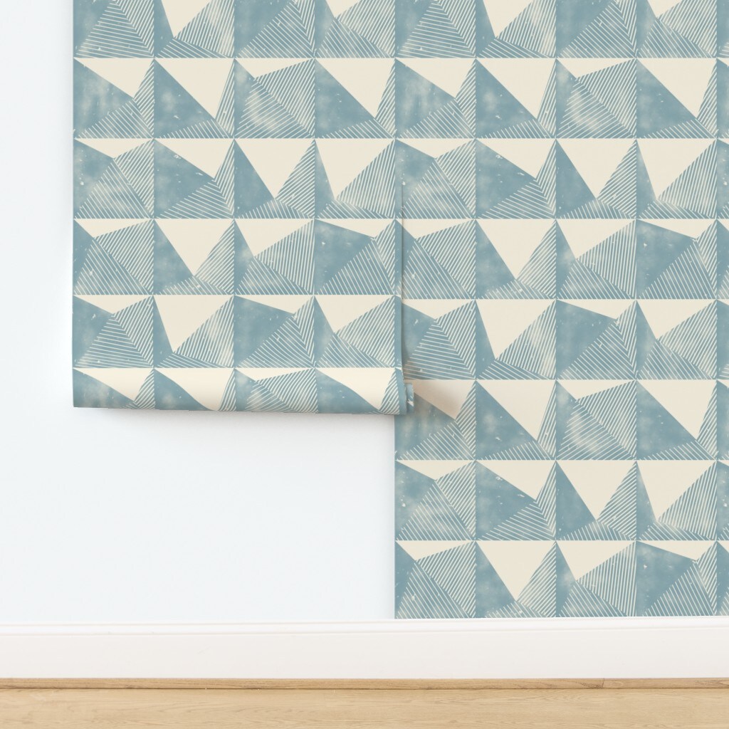 Abstract Geometric Cheater Quilt Square Triangles Shapes Stripes Flying Geese Topper Peaks Mountains Two Tone Minimalist Weathered Faux Custom Removable Wallpaper by Spoonflower Peel & Stick Wallpaper 2FT Wide