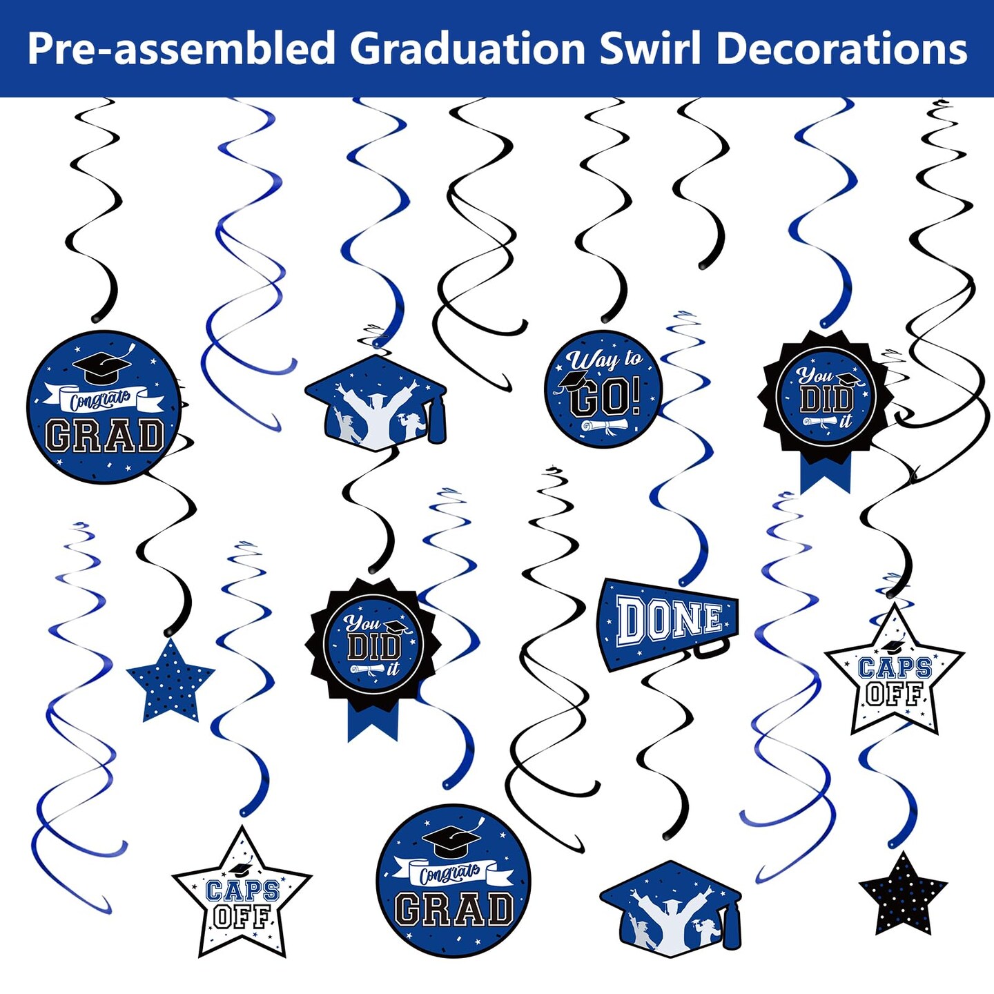 Graduation Decorations 2026 Blue, 265pcs Graduation Party Decorations 2026, Disposable Tableware Set for 50 Guests, Plates, Cups, Tablecloth with Congrats Grad Hanging Decor