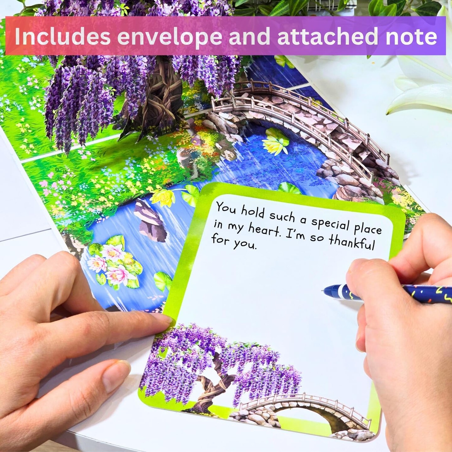 Mother’s Day Card Making Kit – Wisteria 3D Pop-Up Greeting Card for Mom, Wife, Daughter, Sister, Grandma, 6x8 in with Envelope & Message Note