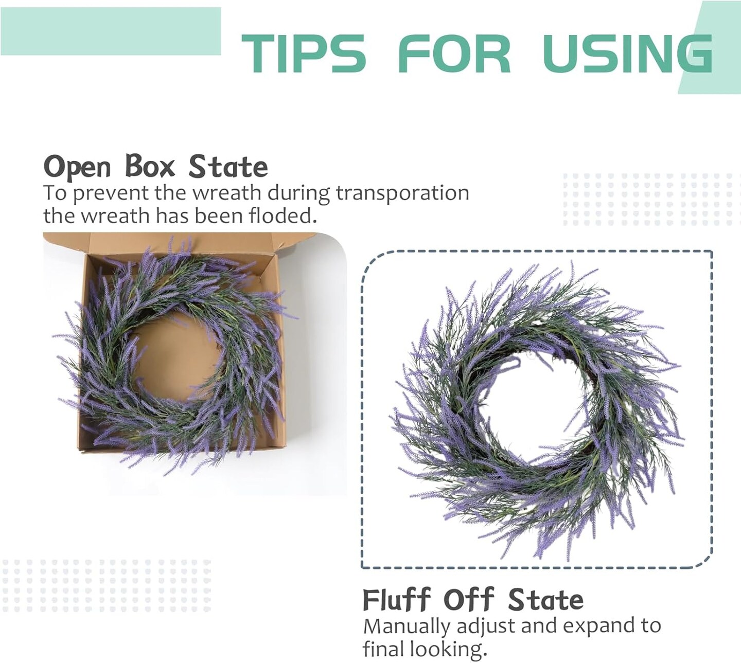 22” Soft Touch Lavender Wreath – Purple Flower Door Wreath for Front Door, Indoor & Outdoor, Rustic Farmhouse, Spring, Summer, Winter & All-Season Home Decor