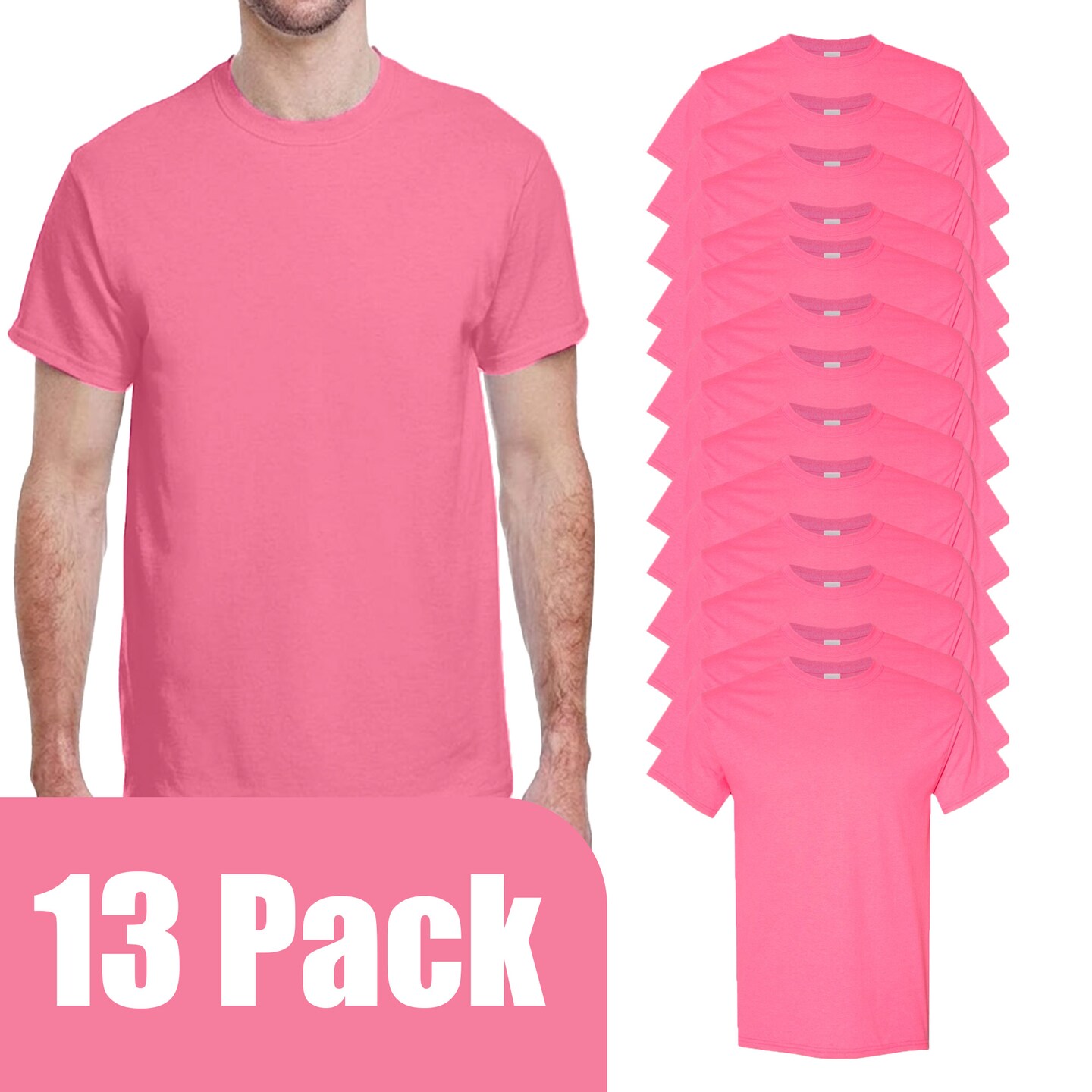 Gildan Adult's Heavy Cotton Crewneck T-Shirt, Casual Classic Fit Hi Vis Safety Pink shirt