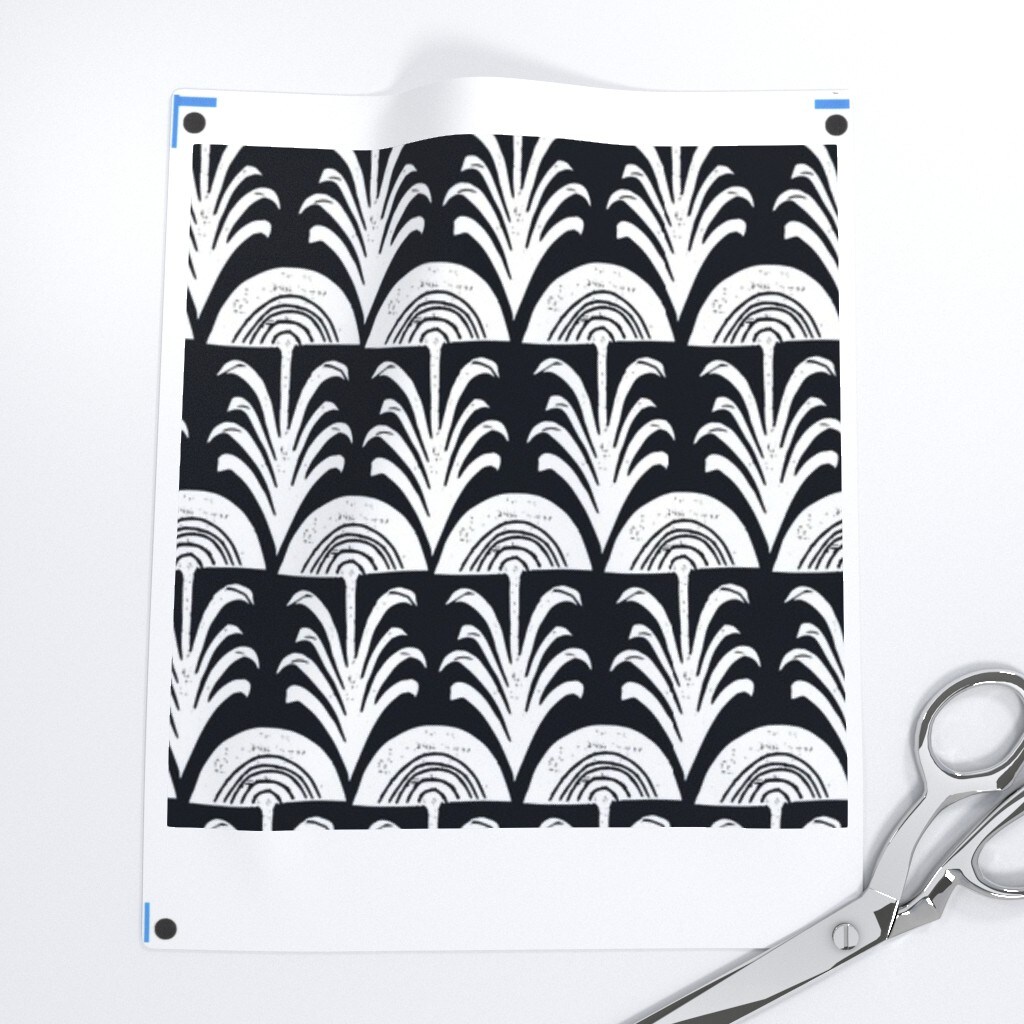 Block Print Black And White Botanical Arch Leaves Rustic Custom Printed Fabric by Spoonflower Various Fabrics by the Yard or Fat Quarter