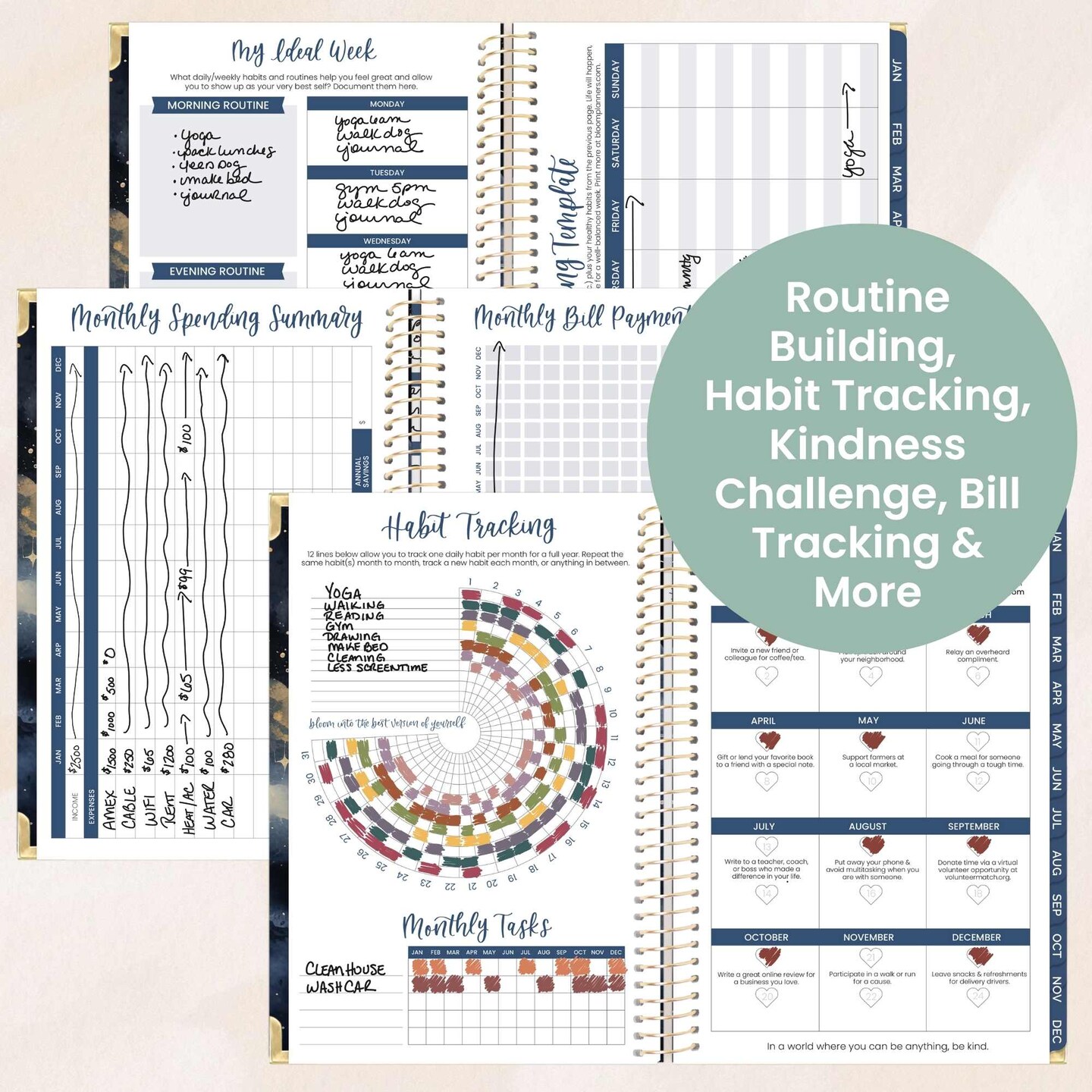 bloom daily planners 2026 Hard Cover Weekly &#x26; Monthly Planner, 5.5&#x22; x 8.25&#x22;, Midnight Sky
