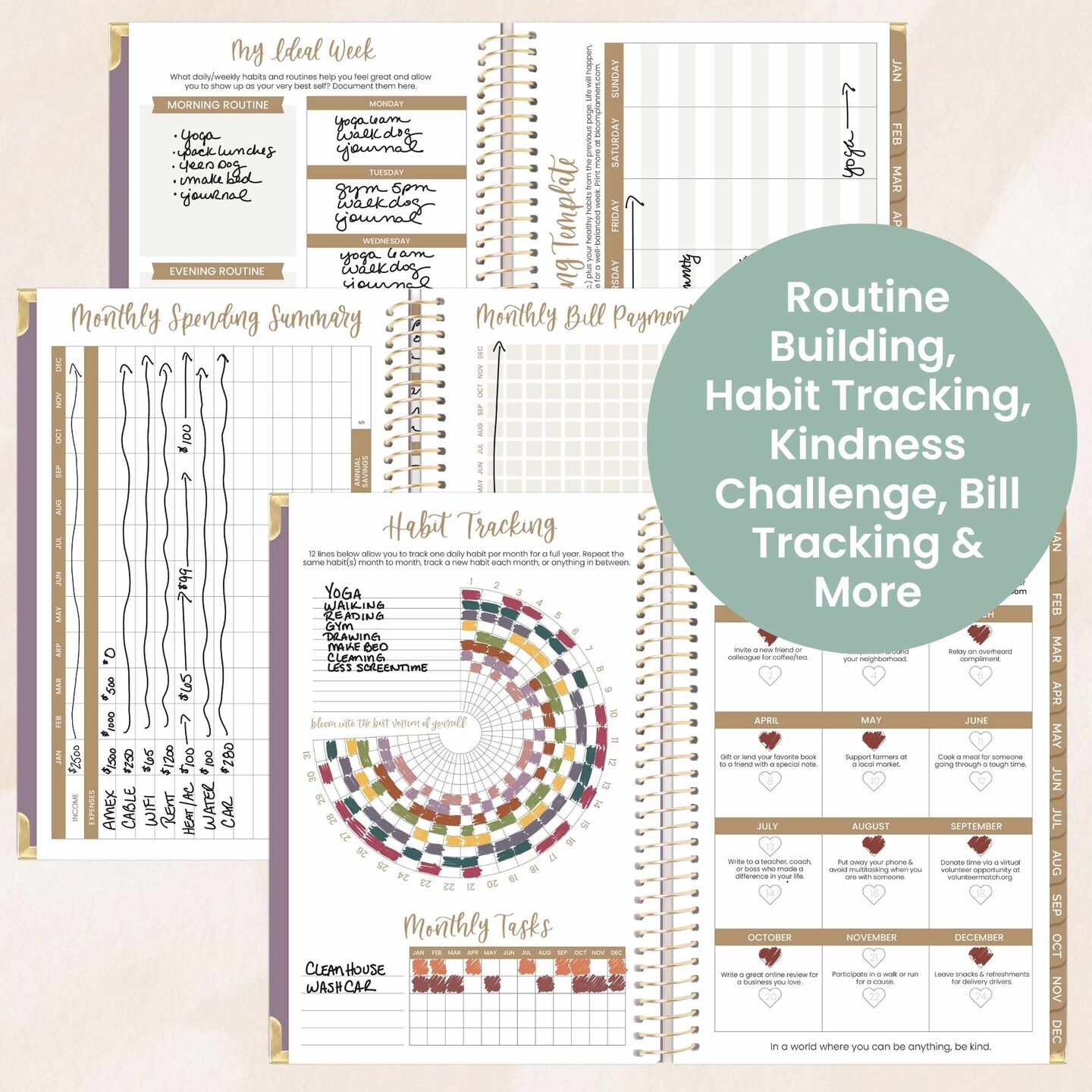 bloom daily planners 2026 Hard Cover Weekly & Monthly Planner, 5.5" x 8.25", Linen, Purple