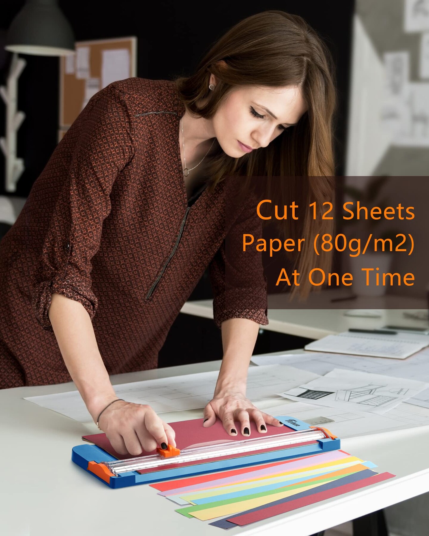 Firbon Blue A4 Paper Cutter Bundle with 5Pcs Refill Blades, 12 Inch Paper Trimmer with Side Ruler for Scrapbooking, Craft, Coupon, Label, Cardstock