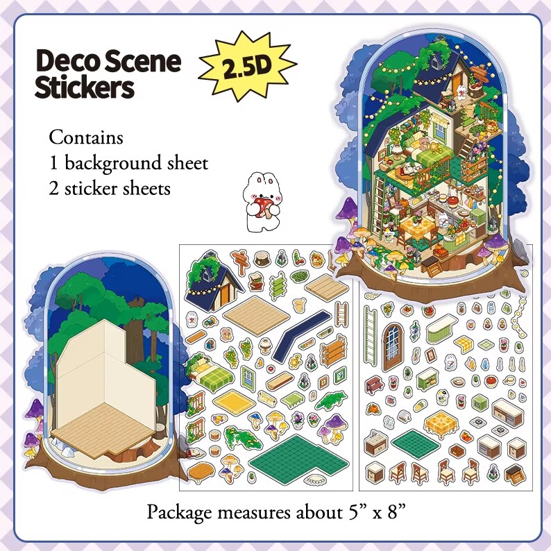 Cozy Evening Room Sticker Set, Isometric 3d Sticker Scene, Adorabilities