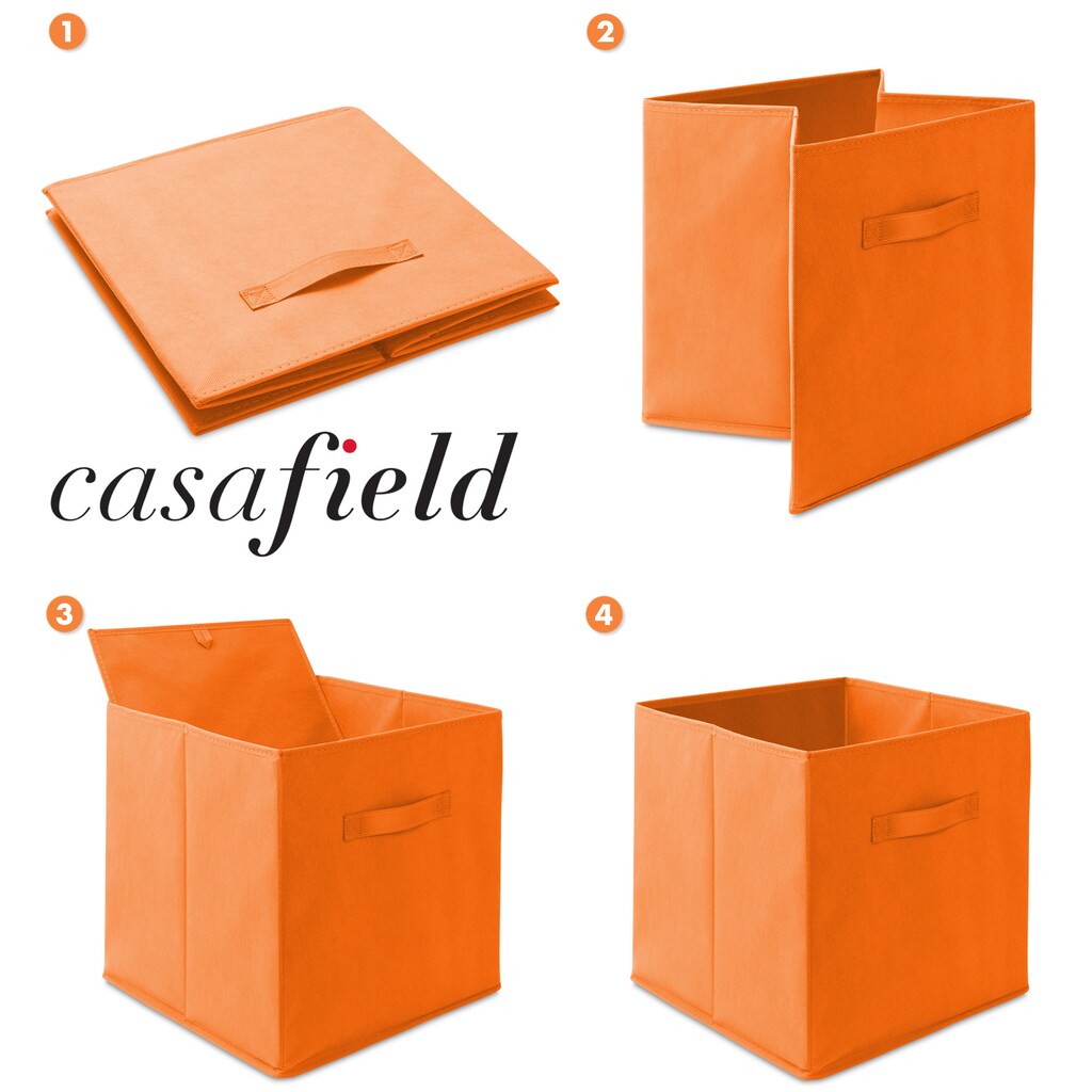 Casafield Set Di 6 Contenitori Cubici Pieghevoli In Tessuto, Color Foglia Di Tè, 33x33x33 Cm, Con Maniglie, Per Scaffali E Organizzazione