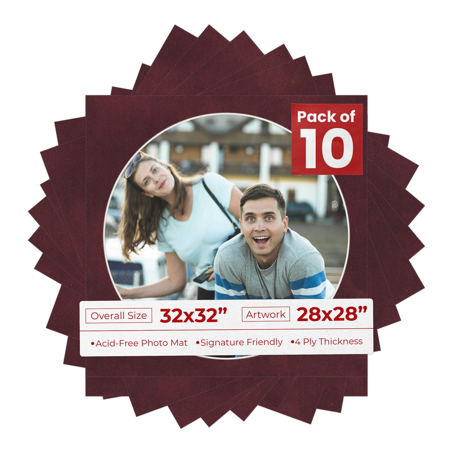 Dark Red Suede Mat Board for 32x32 Frames - Circle Opening for 28x28 Photos