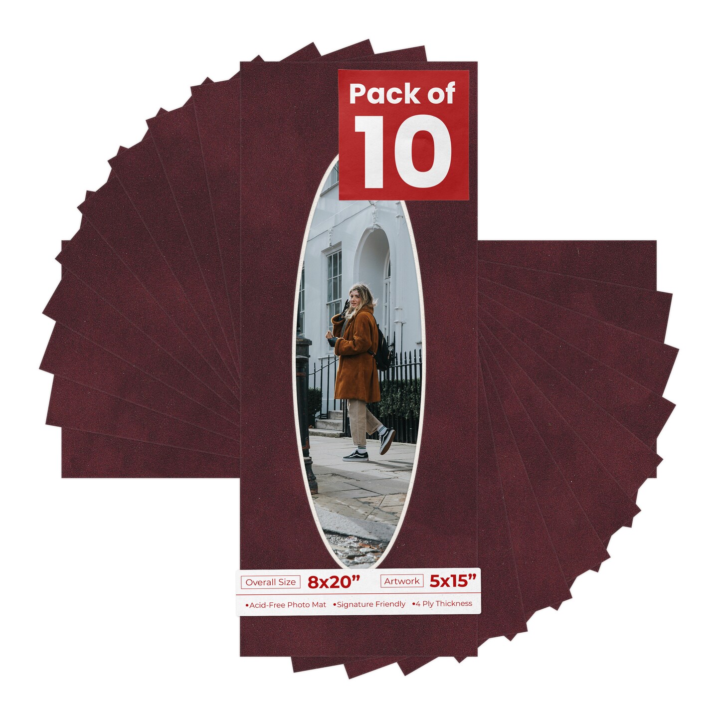 Dark Red Suede Mat Board for 8x20 Frames - Oval Opening for 5x15 Photos