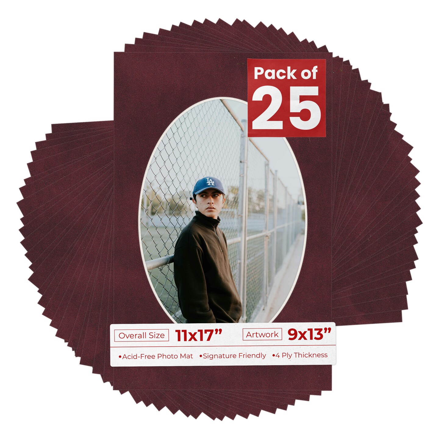 Dark Red Suede Mat Board for 11x17 Frames - Oval Opening for 9x13 Photos