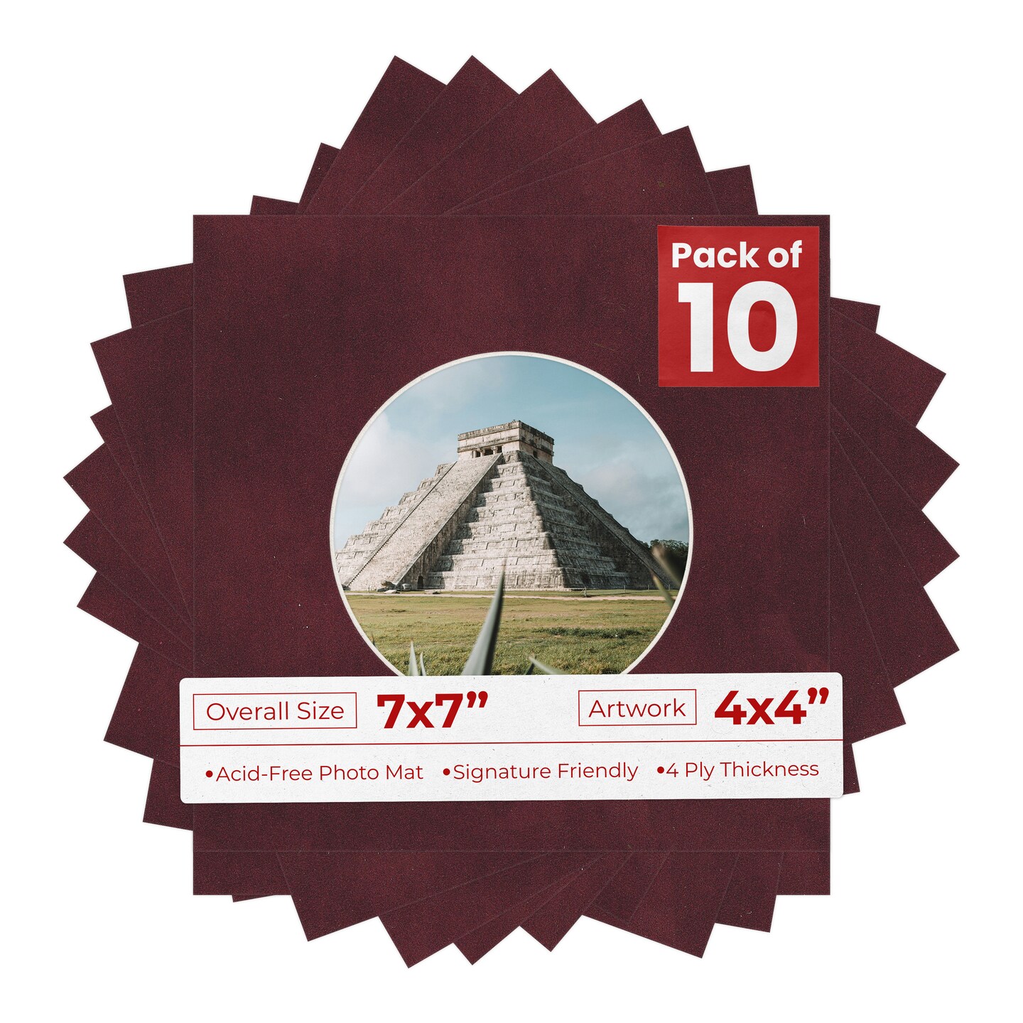 Dark Red Suede Mat Board for 7x7 Frames - Circle Opening for 4x4 Photos