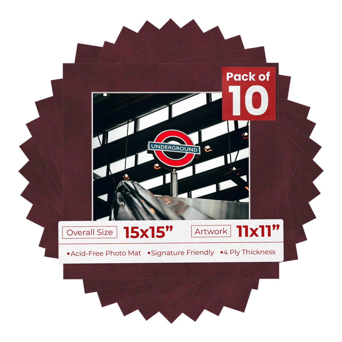 Dark Red Suede Mat Board for 15x15 Frames - Fits 11x11 Photos