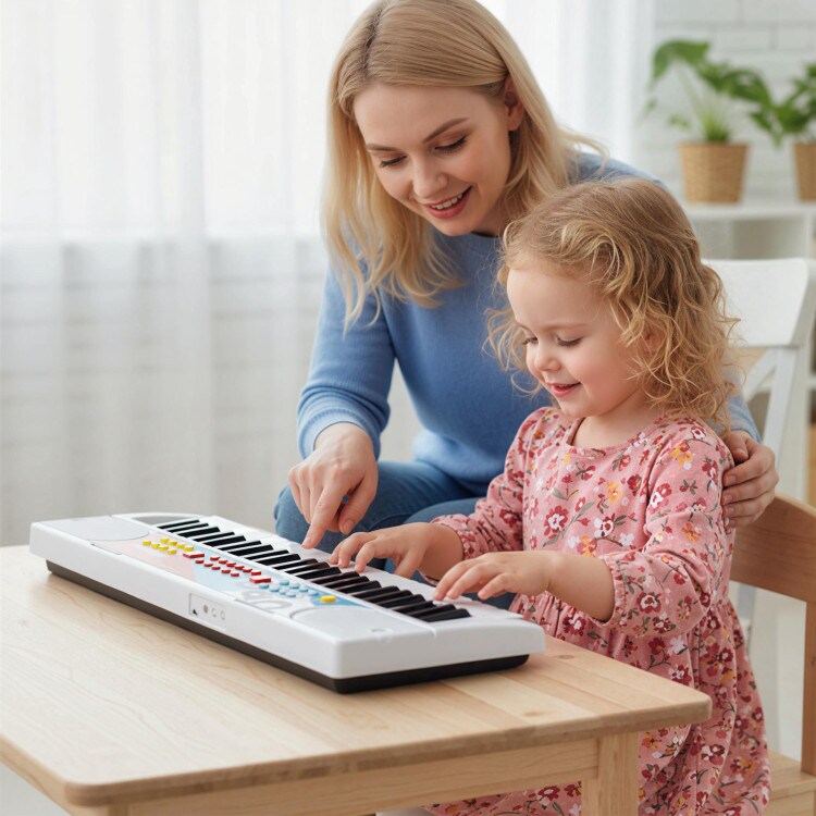 Portable 49-Key Kids Keyboard Piano with 8 Rhythms, 8 Tones and Microphone