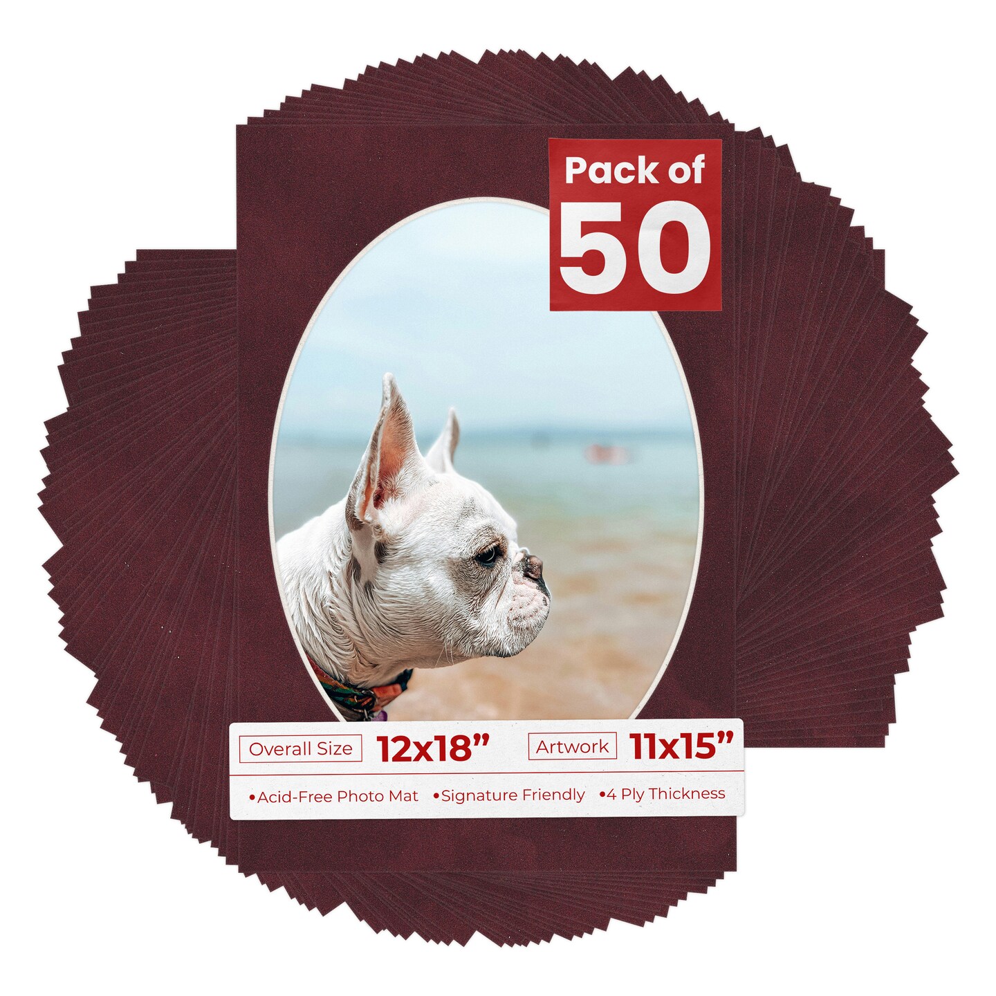 Dark Red Suede Mat Board for 12x18 Frames - Oval Opening for 11x15 Photos