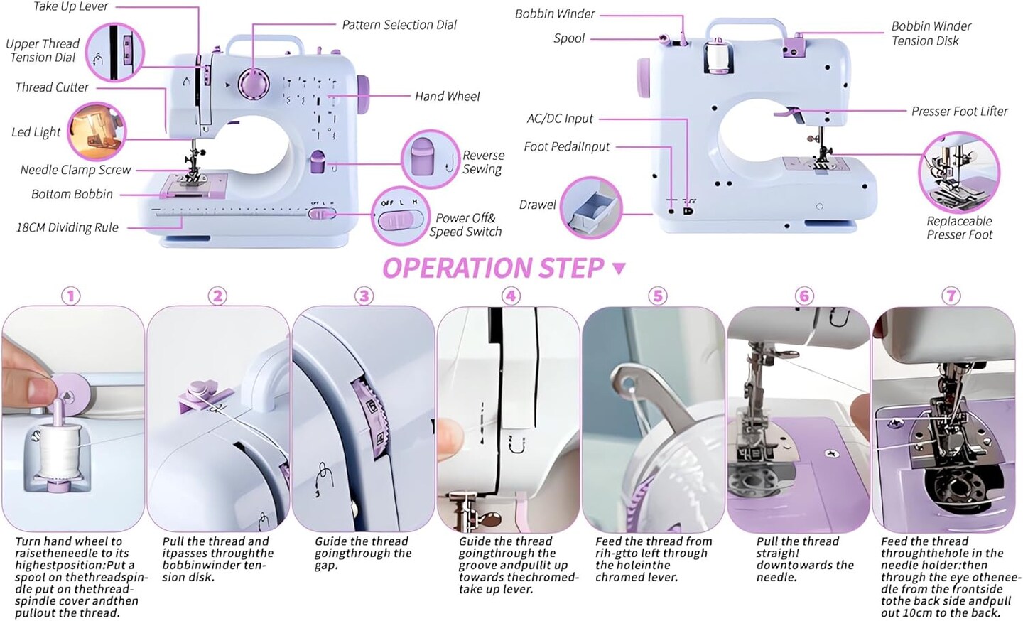 Mini Sewing Machine for Beginners – 12 Stitches, 2 Speeds with Foot Pedal & Kit