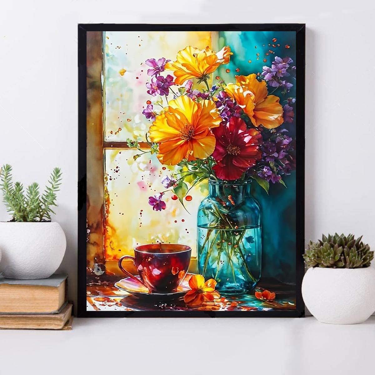 Flower Paint by Number Kit for Adults Canvas, Flower Adult Paint by Number Kits on Canvas, Vase Colorful Painting by Numbers for Gift Decor - 12x16 Inch