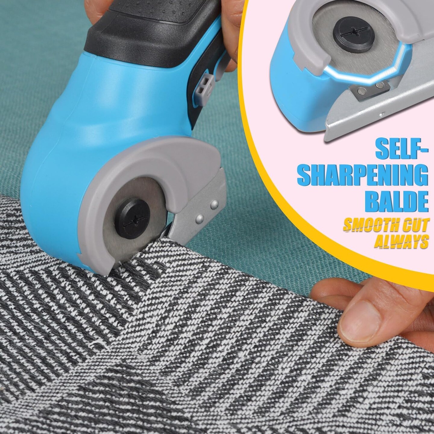 Rotary Electric Scissors, 4V 2.5Ah High-Capacity Battery Rechargeable Cardboard Cutter with Rapid Charger and Hard Carrying Case for Cutting Fabric, Carpet, Leather, Felt, Cardboard