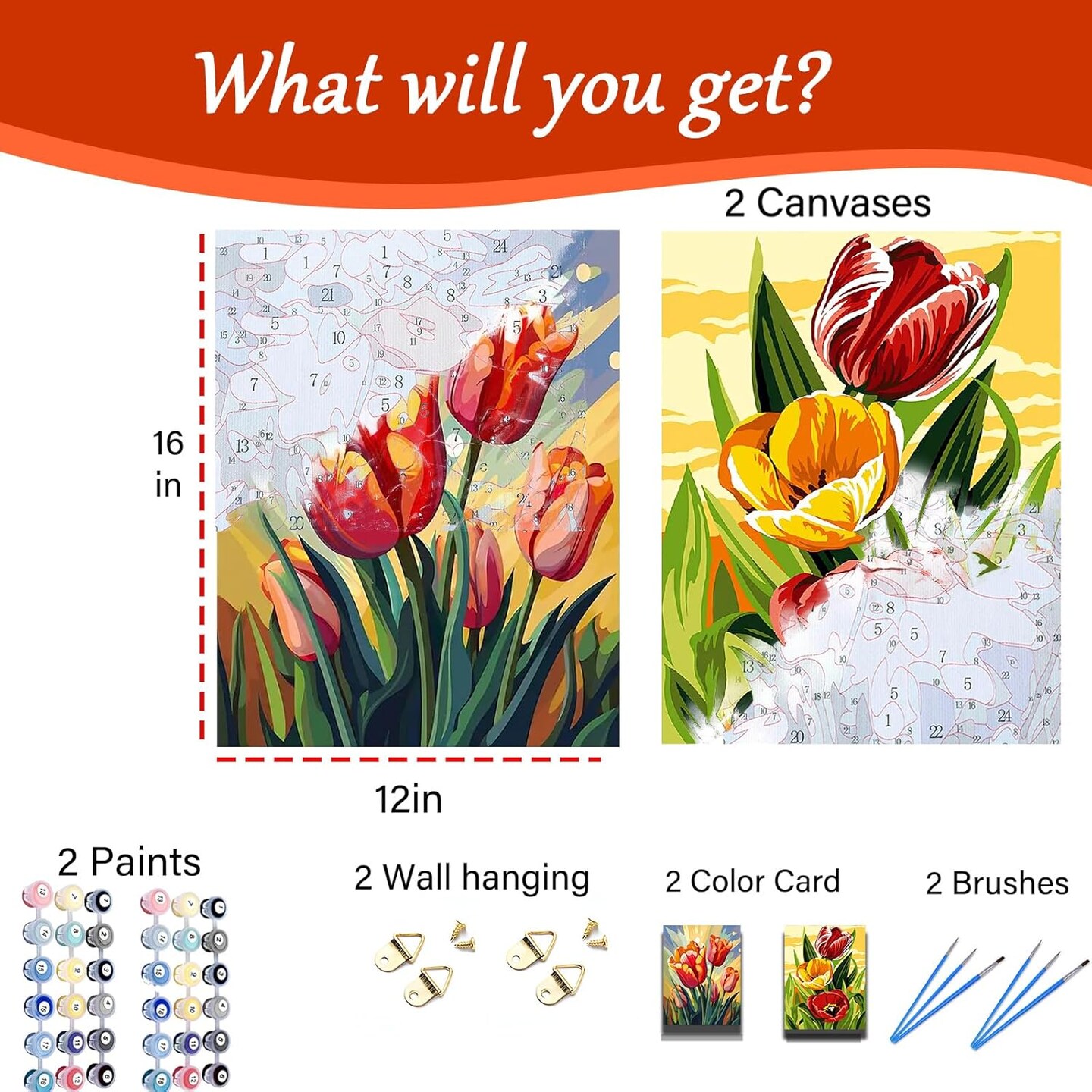 Paint by Numbers Kit for Adults Flowers,2 Pack Adult Paints by Number Kits on Canvas for Kids Beginner DIY Easy Paint by Numbers Cheerful Painting by Numbers flowers Painting by Numbers for 12x16 Inch