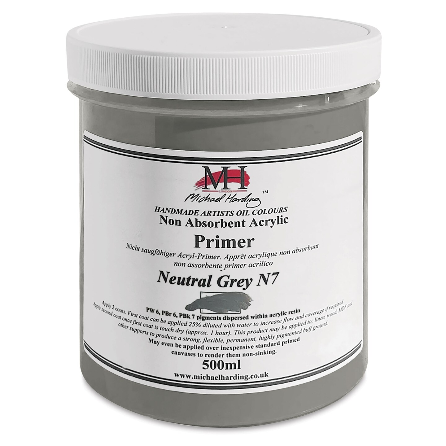 Michael Harding Non-Absorbent Acrylic Primer - Neutral Grey N7, 500 ml, Jar