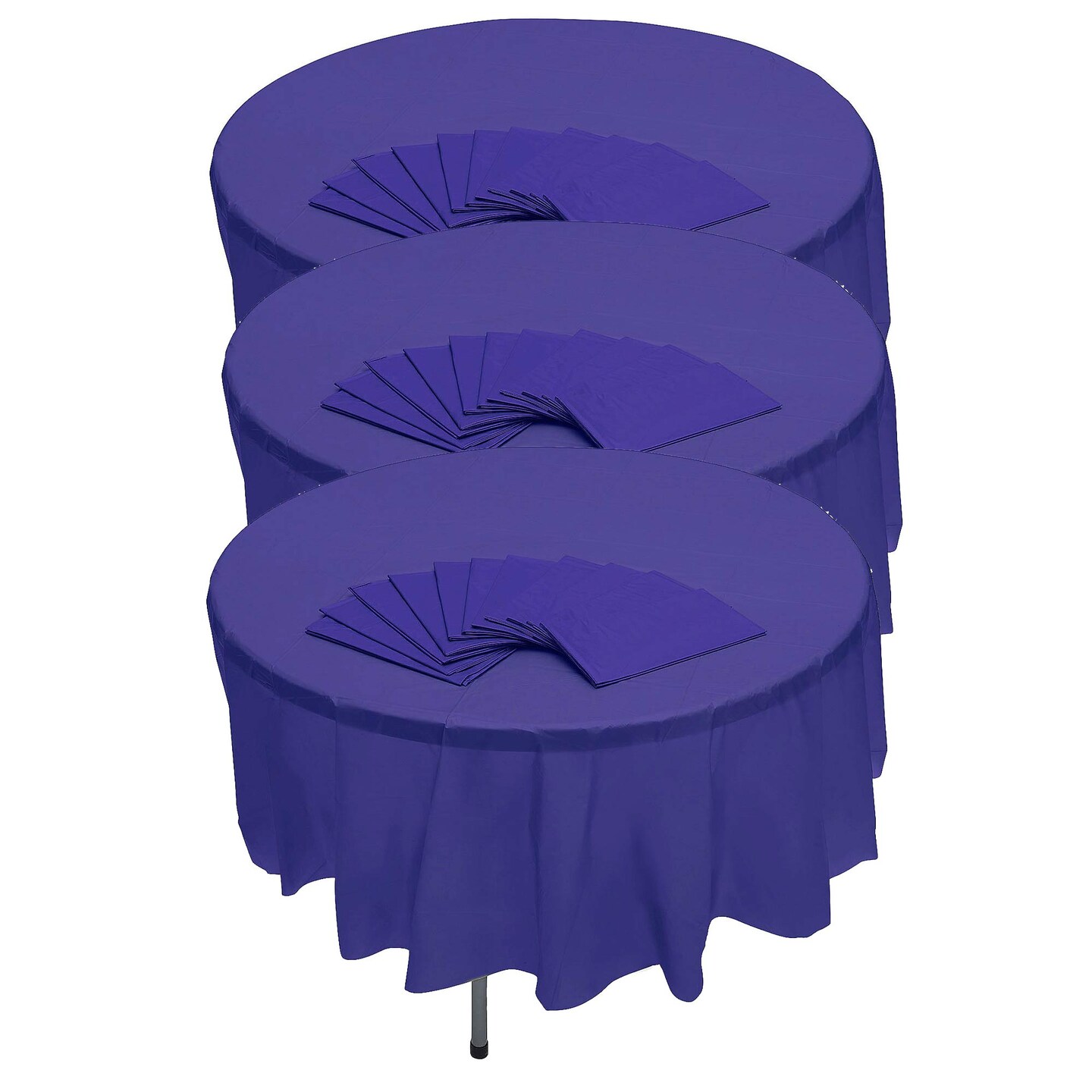82" Bulk 12 Pc. Purple Banquet-Style Round Disposable Plastic Tablecloths