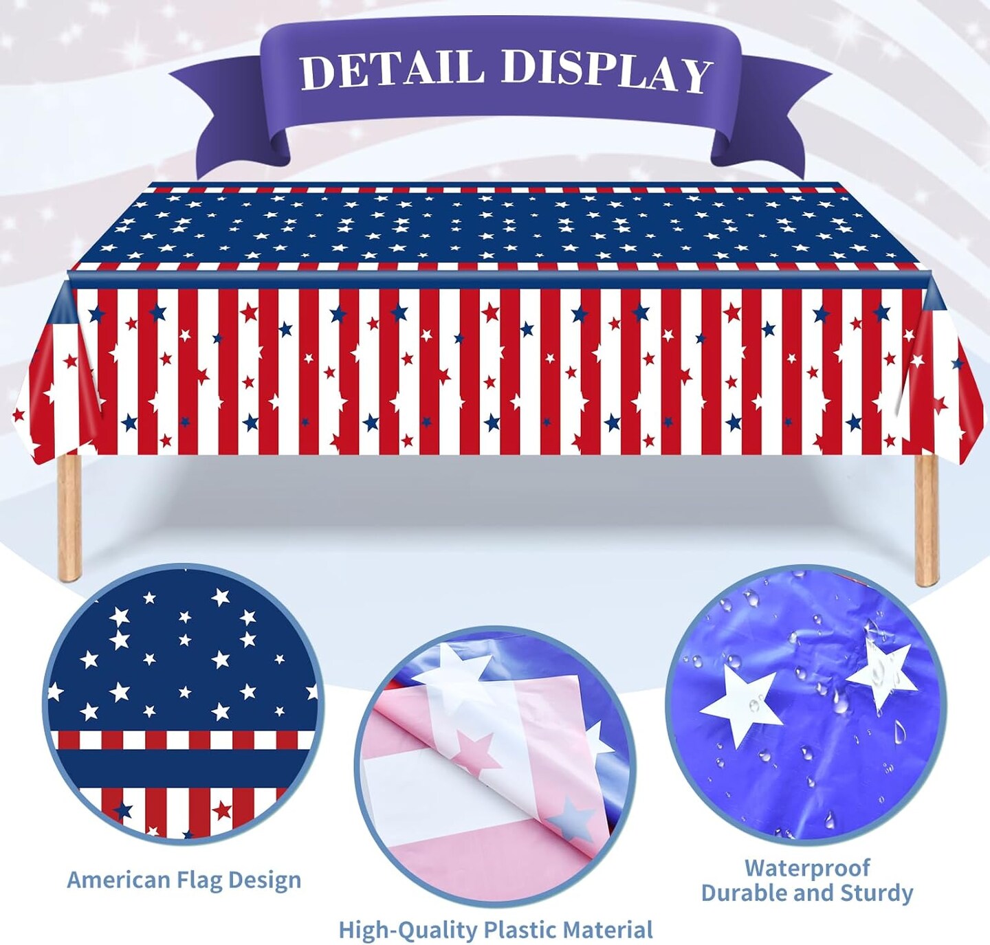 3-Piece 54 x 108 Inch American Flag Plastic Tablecloth - Stars and Stripes Design, Disposable Rectangle Table Cover for Dining, Picnic