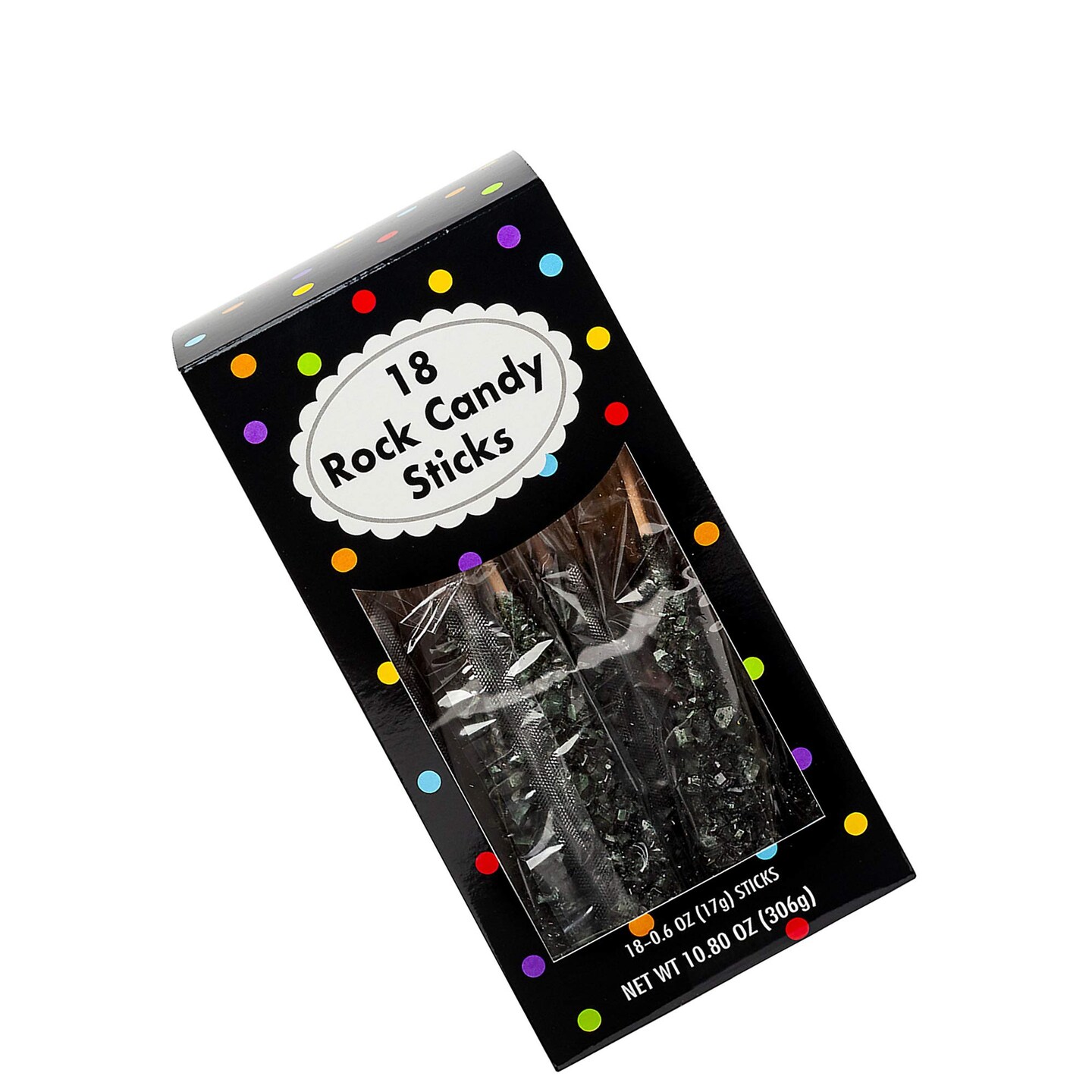 8&#x22; Black Rock Candy Sticks 18 Pack 10.8 oz