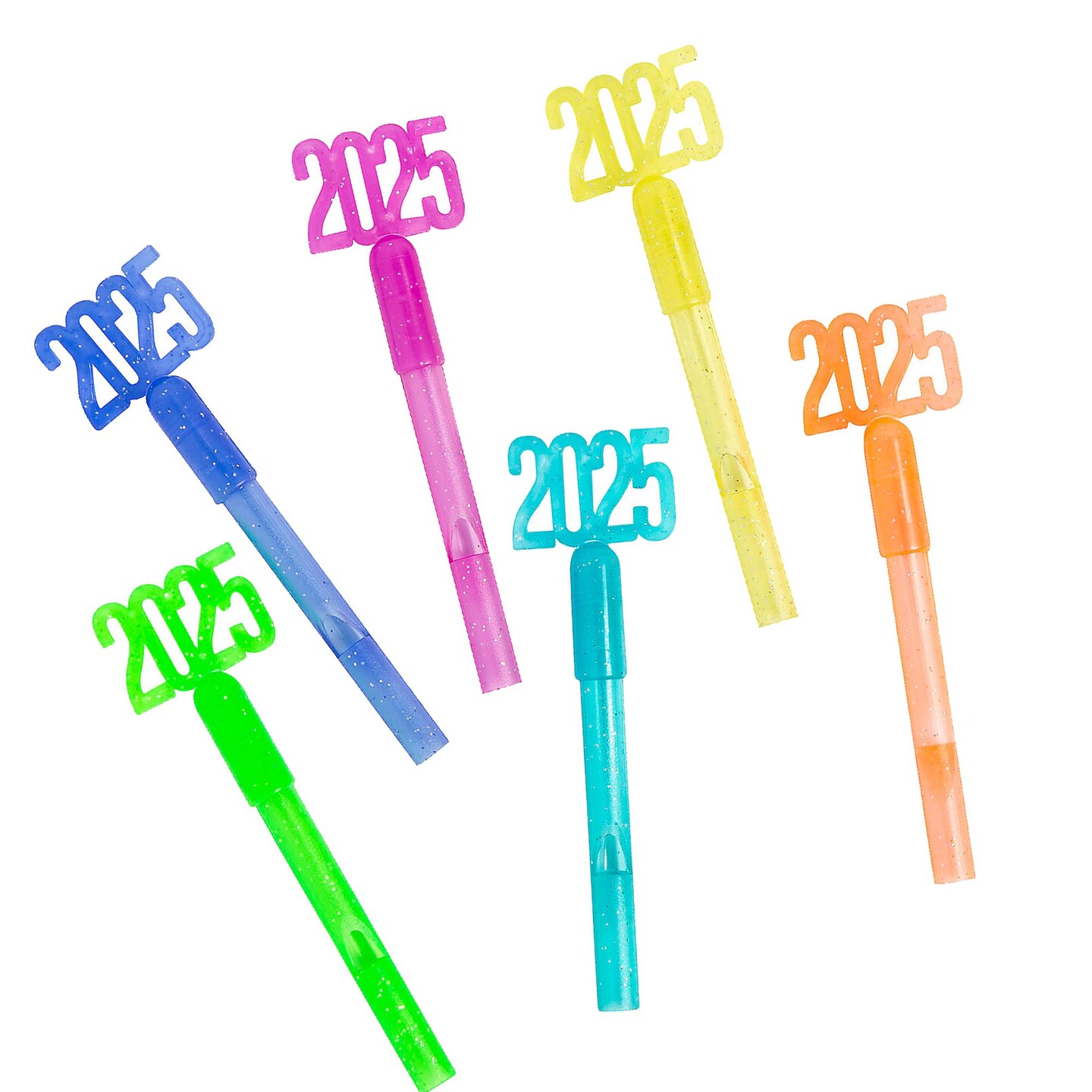 1" x 4" Bulk 72ct 2025 Glitter Brightly Colored Plastic Whistles