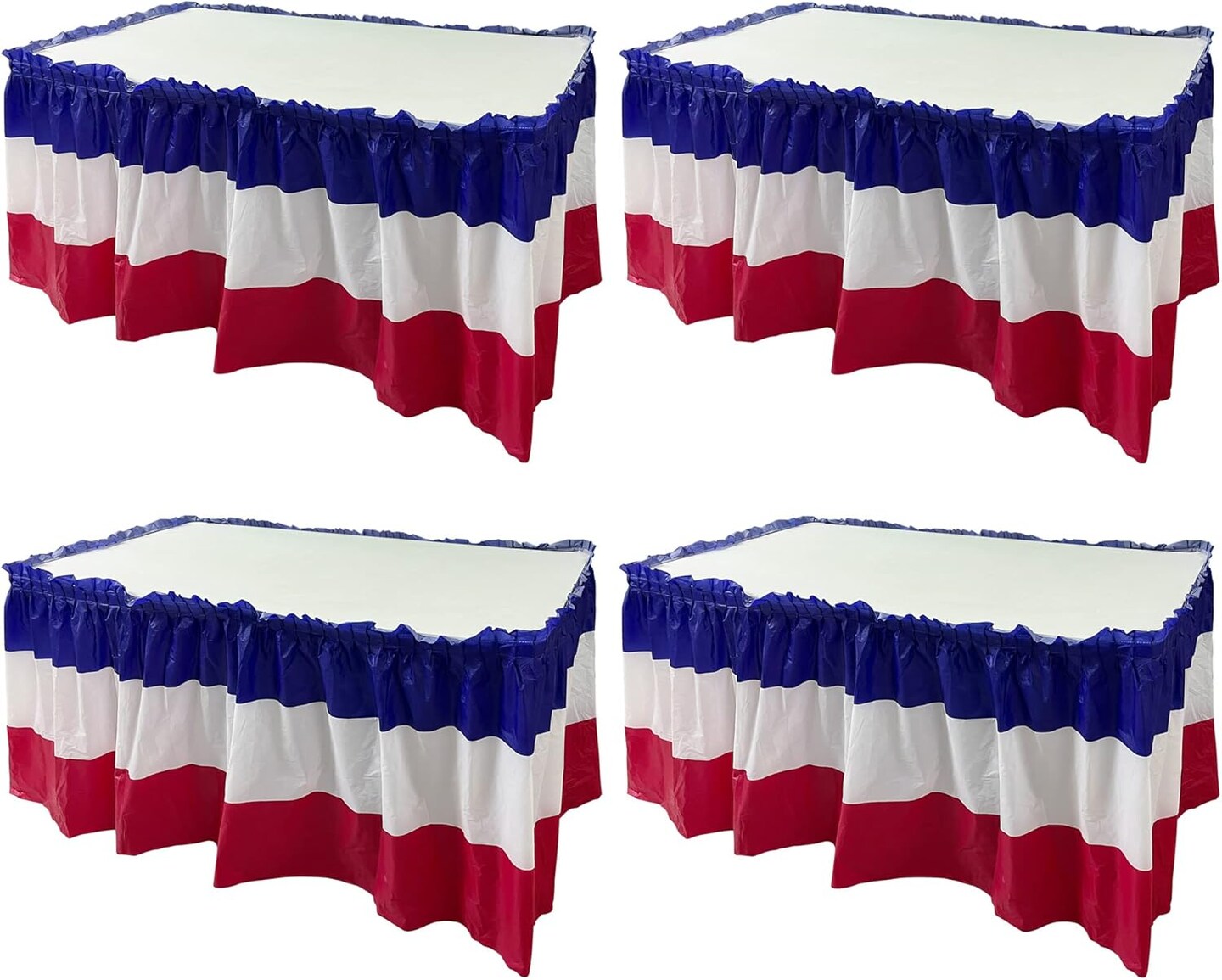 4-Pack Plastic Patriotic Table Skirts, 29 in x 14 ft – Red, White & Blue 4th of July Table Skirts for Independence Day, Memorial Day, and Veterans Day Decorations (Red)