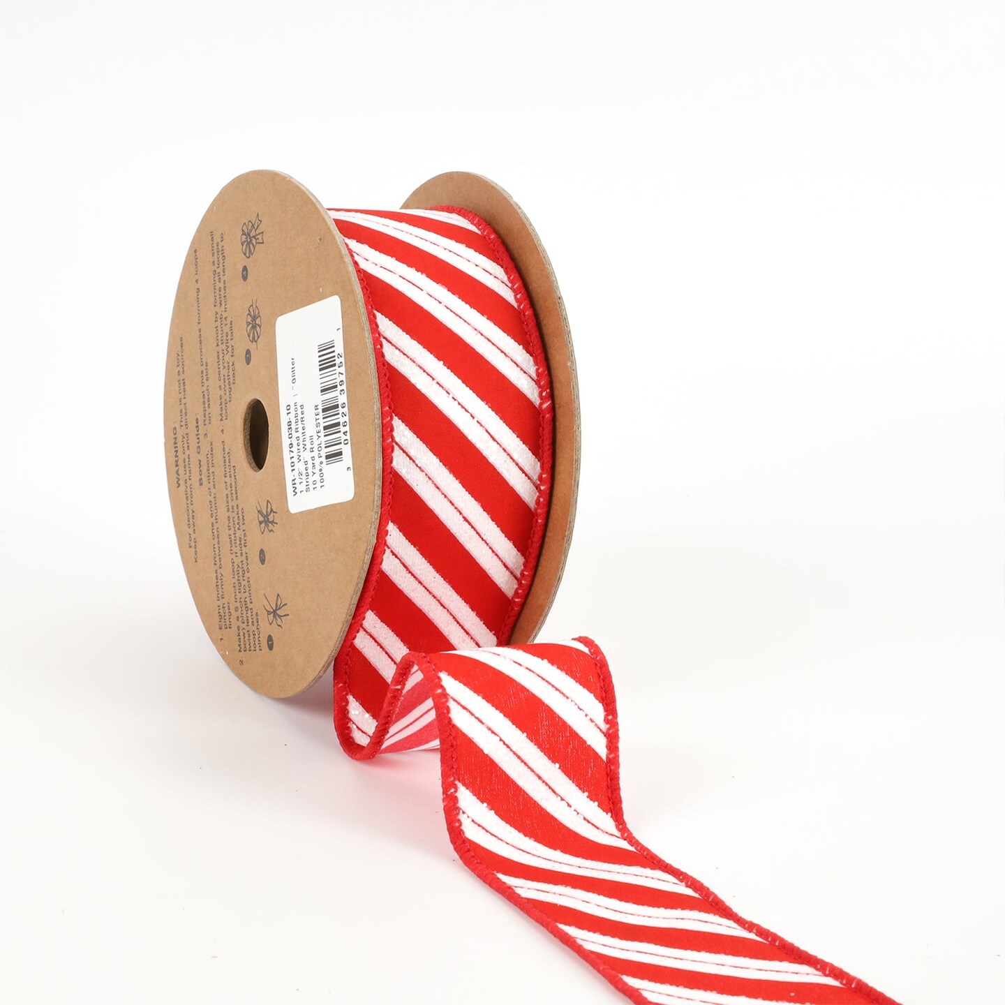 LaRibbons 1 1/2&#x22; Wired Ribbon | &#x22;Glitter Striped&#x22; White/Red | 10 Yard Roll