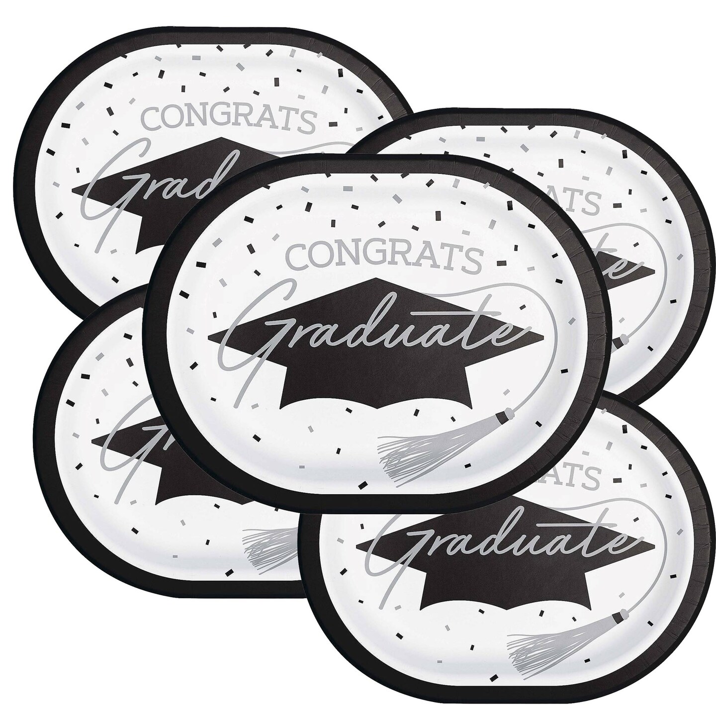 Creative Converting School Spirit White Graduation Oval Paper Platters 24ct