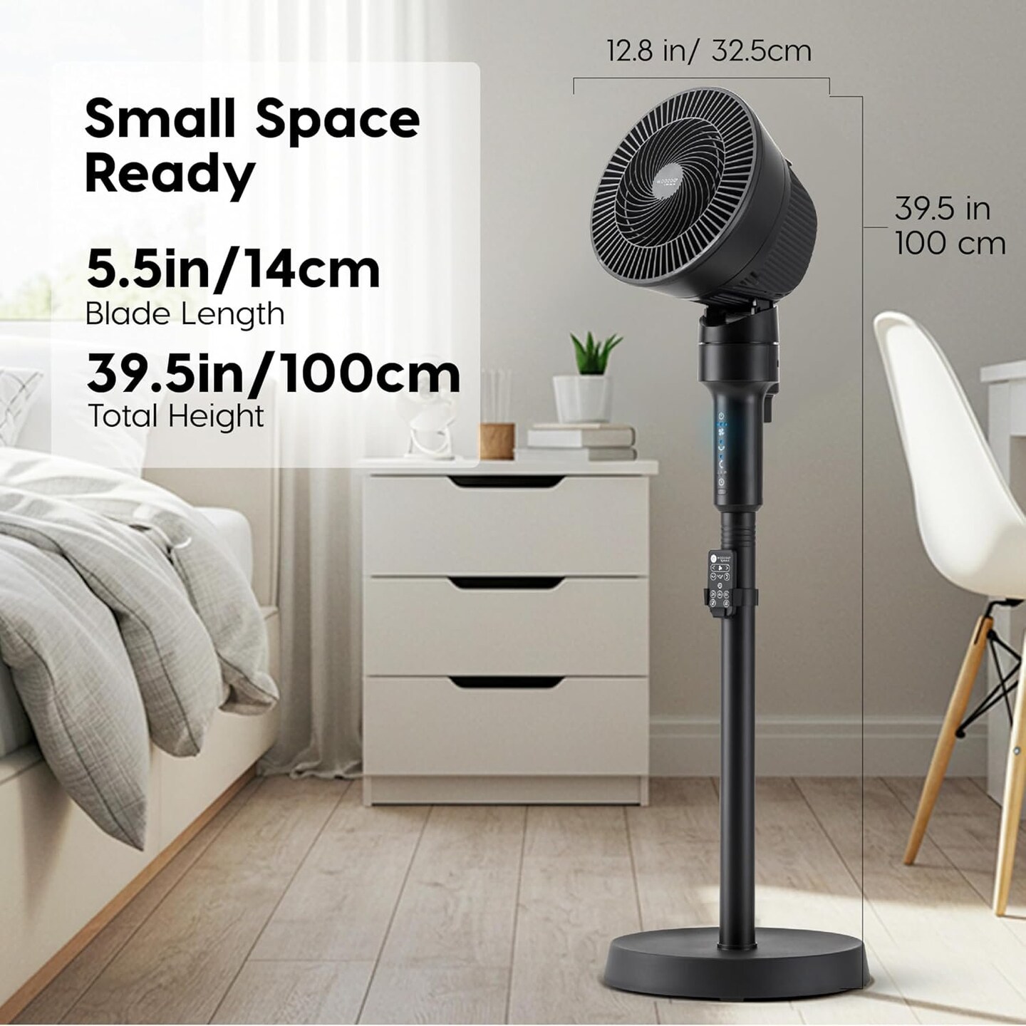 IRIS USA WOOZOO Remote-Controlled Pedestal Fan with 5.9&#x22;, 3D Oscillation, Adjustable Height &#x26; Tilt &#x2013; Quiet 40W AC Motor, LED Display