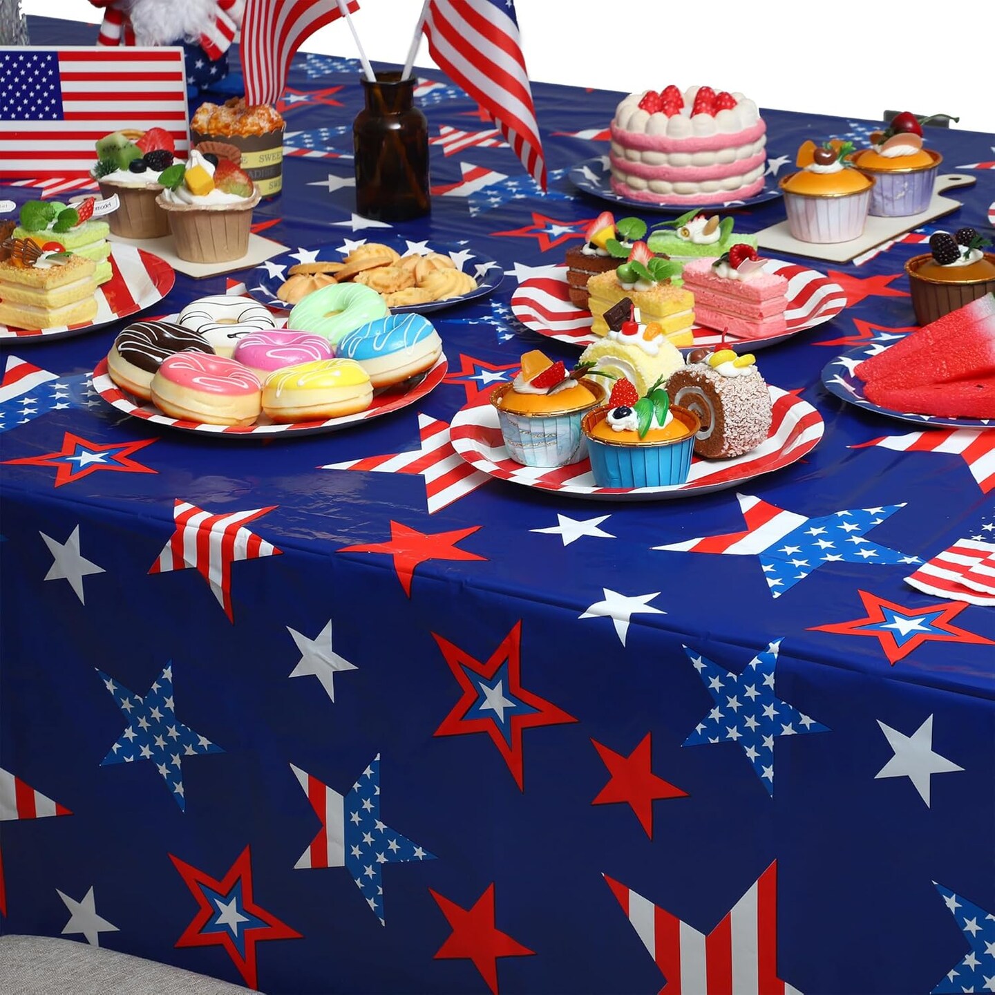 4 Pcs Patriotic Plastic Tablecloth Red White Blue Star Disposable Table Covers 54 x 108 Inch Rectangle Tablecloths