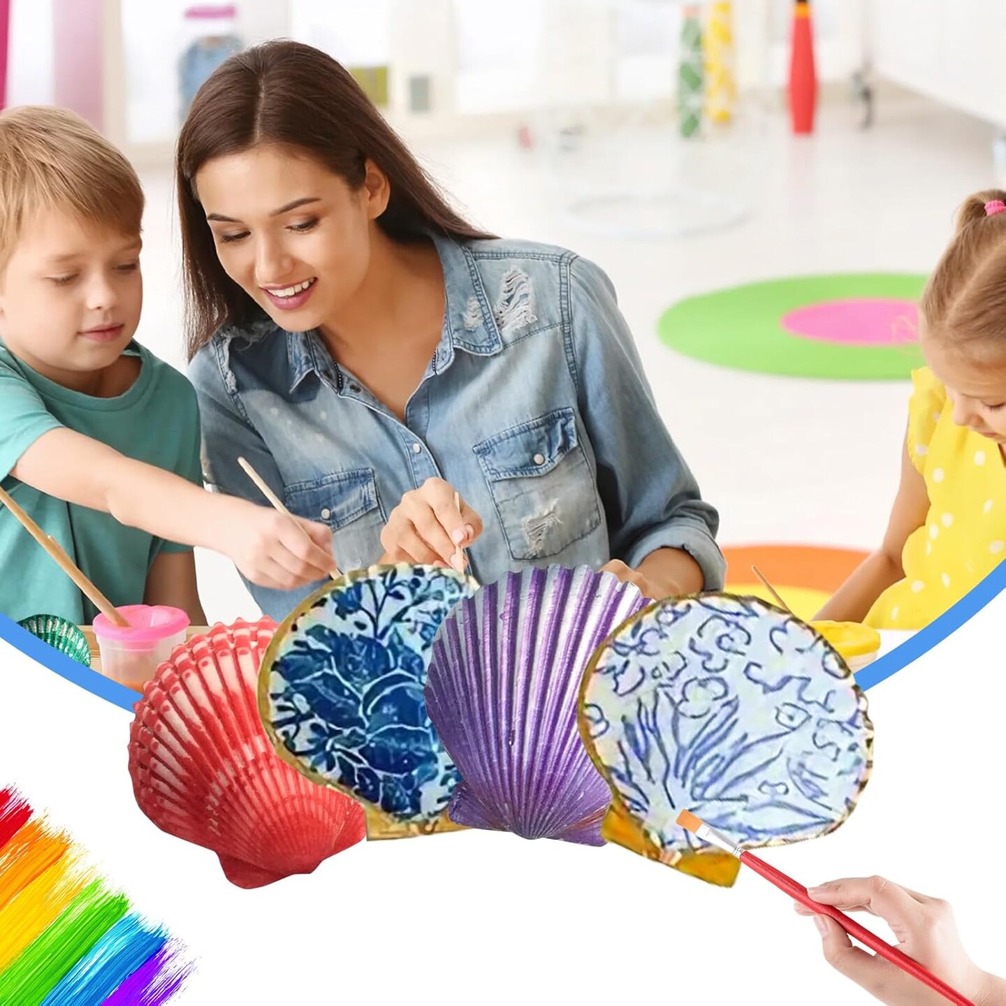 6PCS Scallop Shells 4‘’-4.5" Natural Sea Shells Yellow & Pink Hawaiian Scallop Shells for Baking DIY Craft Home Vase Fillers & Beach Wedding Party Decor (6)