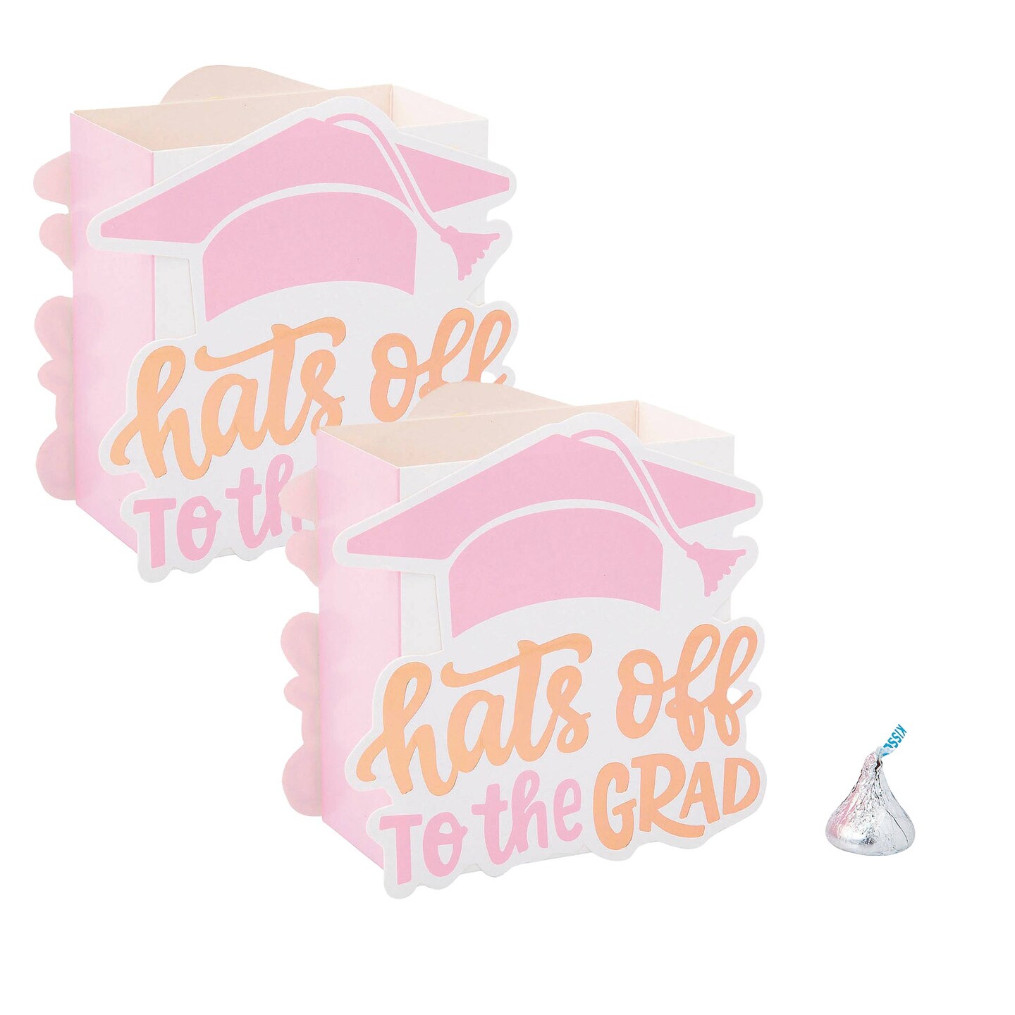 4 1/2&#x22; x 4 1/2&#x22; Graduation Party Pink Hats off to the Grad Favor Boxes 12 Pieces