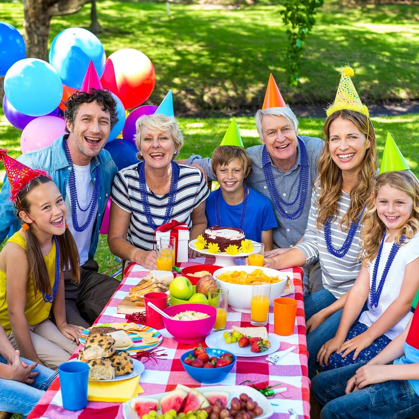 24 PCS 33" Blue Metallic Bead Necklaces – Mardi Gras, 4th of July, Carnival, Parade Throws & Party Accessories