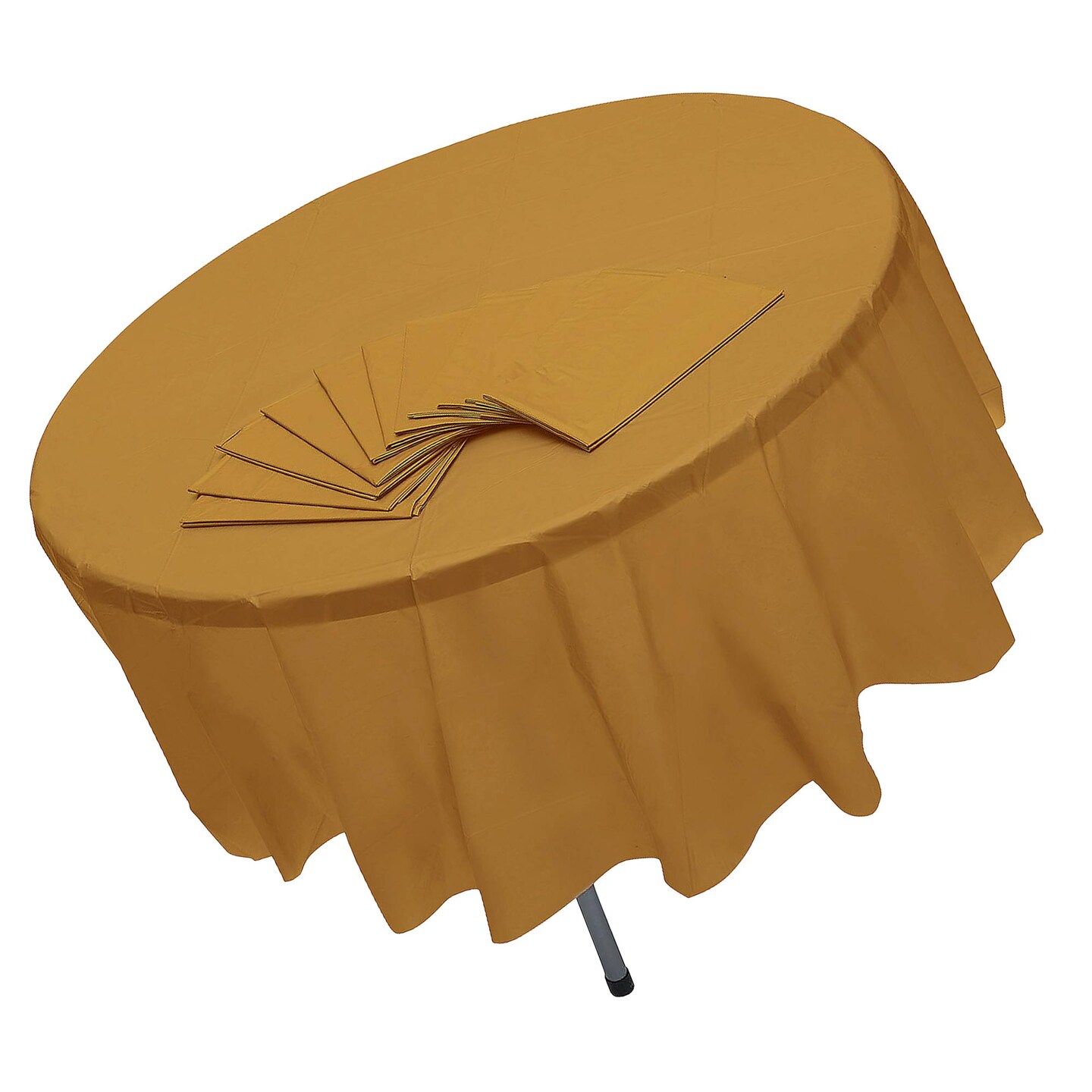 6 Ft. 10&#x22; Bulk 12ct Gold Round Disposable Plastic Tablecloths