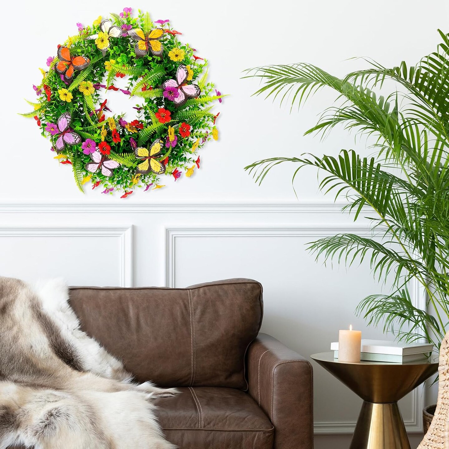 20 Inch Spring Wreath Summer Wreath for Front Door, Artificial Colorful Daisy Faux Plants for Front Door Home Wall Wedding Festival Farmhouse Easter Holiday Party Decor