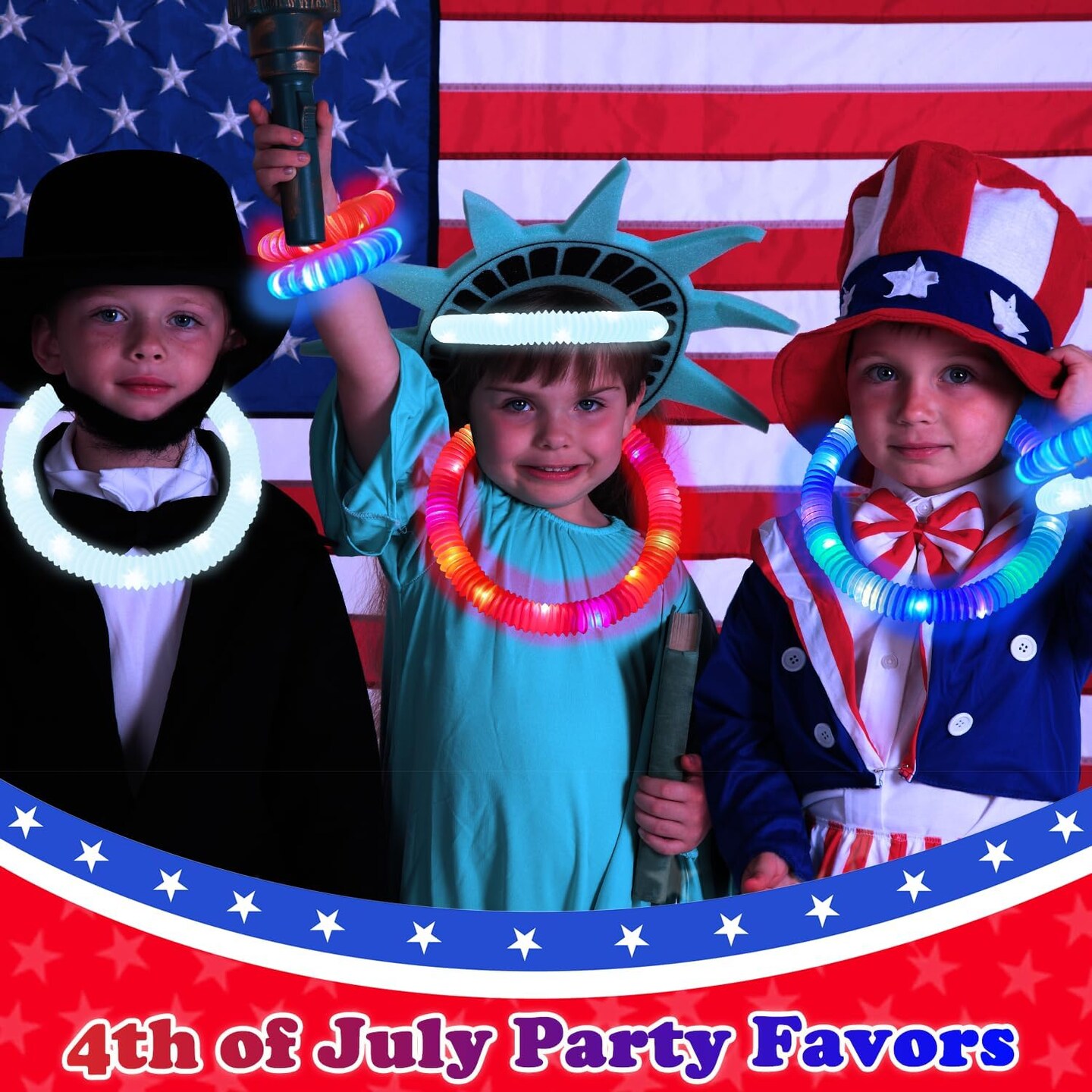 4th of July Memorial Day Red White Blue Glow Sticks 12 PCS,Light up Bracelets Necklaces Accessories for Kids,Fourth of July Party Favor Supplies Decorations,Parade Toy Stuff for Patriotic Independence