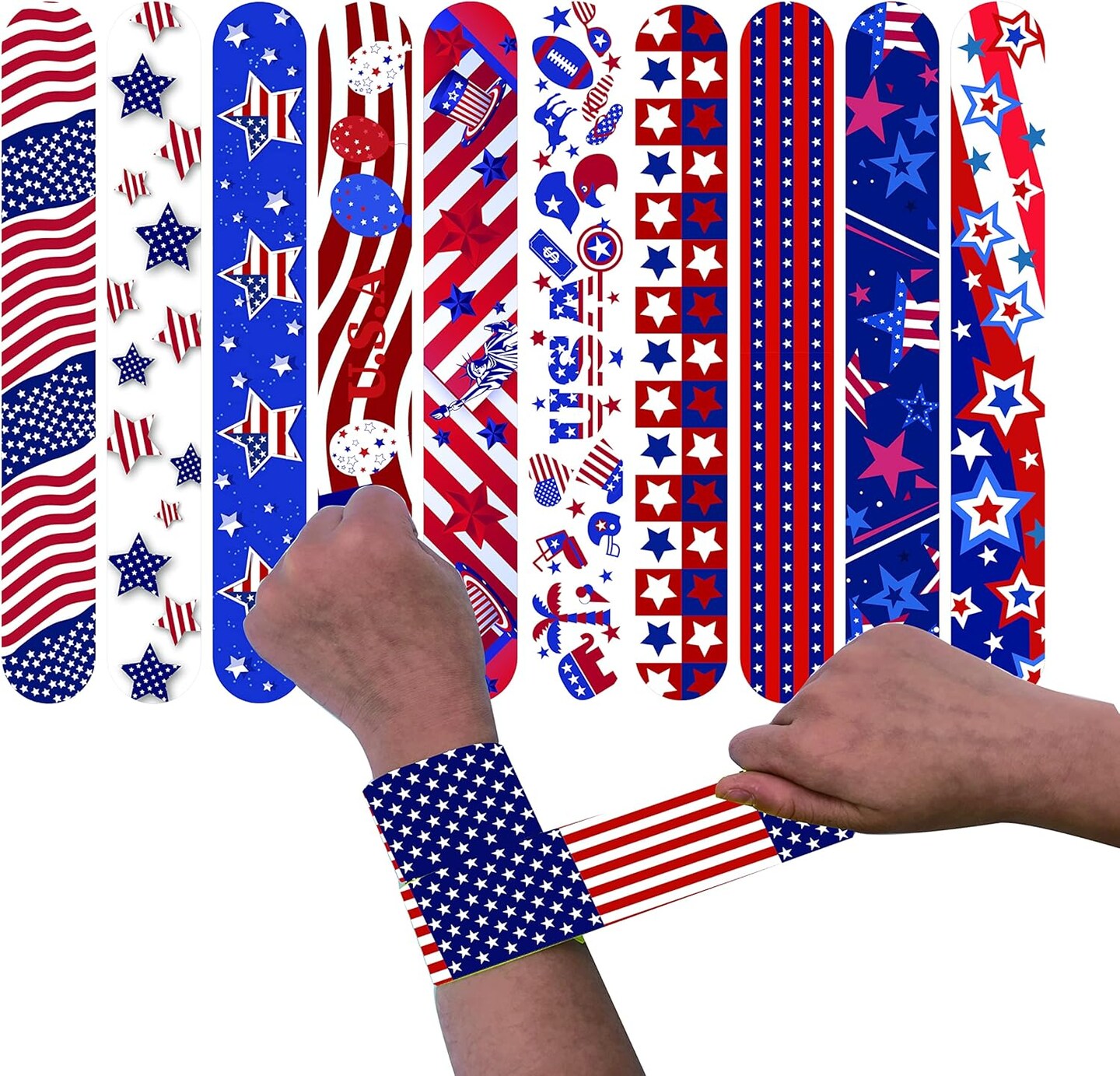 50 Pcs Slap Bracelets for Kids 4th of July Slap Bracelets Bulk Snap Bracelet Party Supplies Favors Classroom Prizes Exchanging Gifts