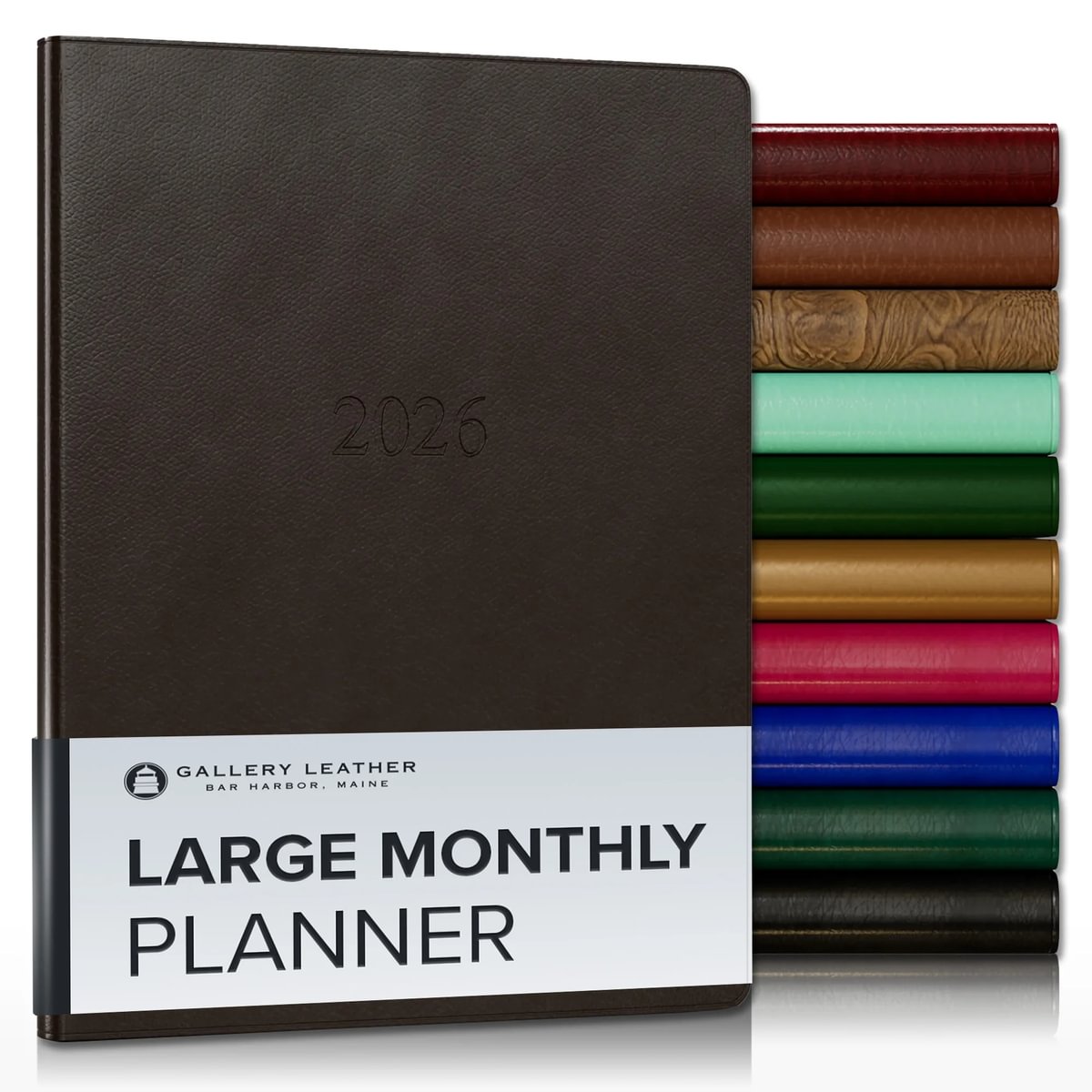 Gallery Leather Large Monthly Planner 2026, Elegantly Bound Calendar Planner And Notebook With Stylish Gold-Gilded Page Edges, 18 Months - Caribbean