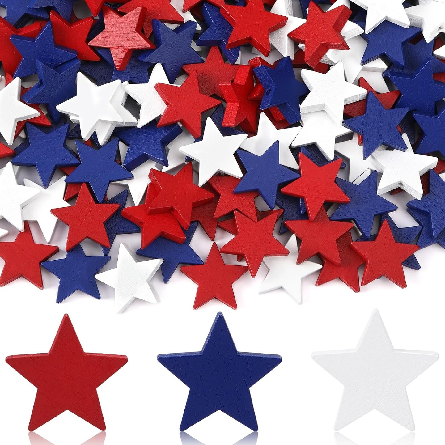 300-Pack 4th of July Star Beads – Patriotic Red, White & Blue Wooden Beads for DIY Crafts, Independence Day, Labor Day, Memorial Day, Party Decorations, and Tabletop Accessories
