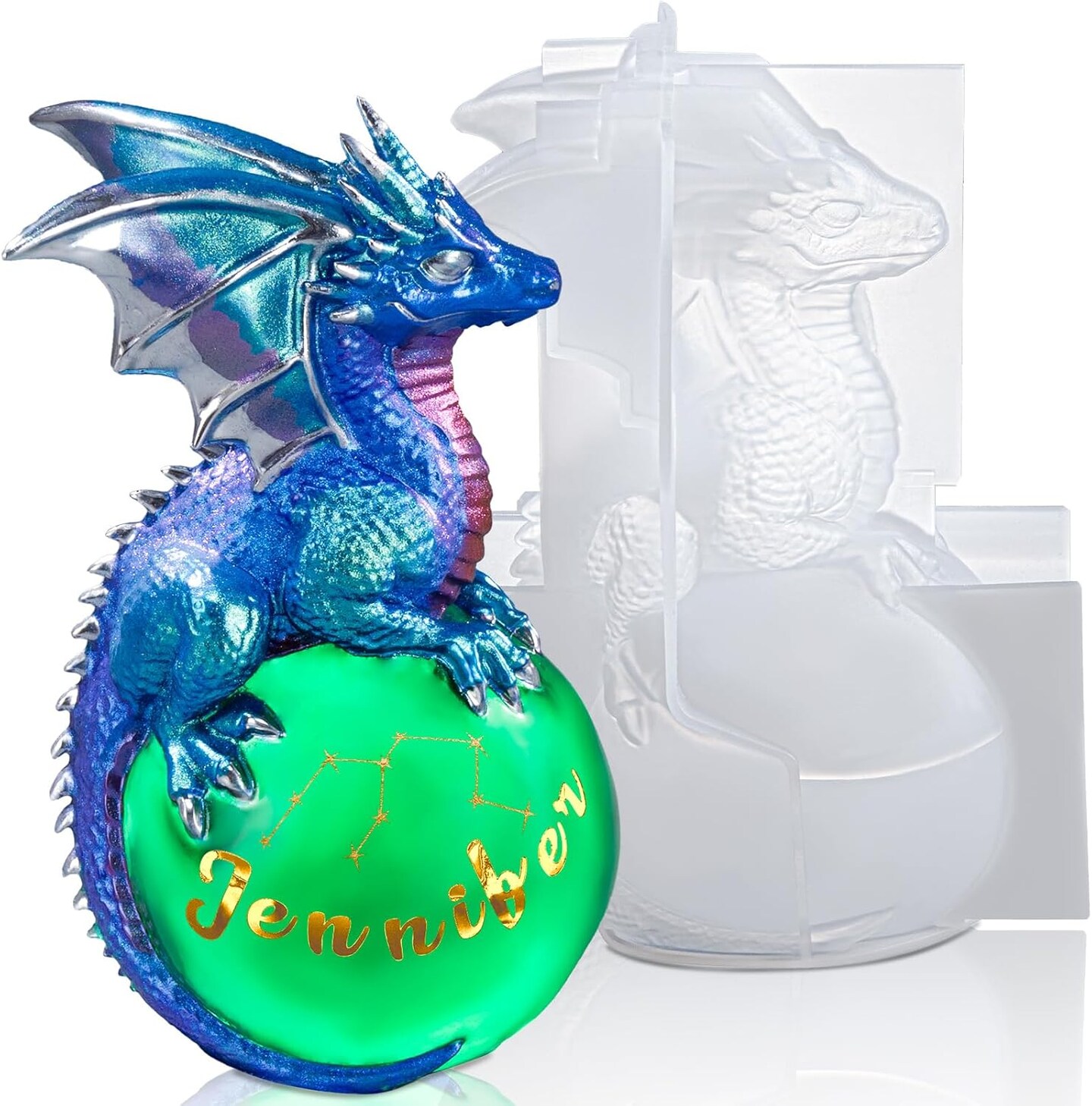 LET'S RESIN Dragon Resin Molds, Dragon Figurines Epoxy Resin Molds with Egg Base, 3D Animal Silicone Molds for Resin Crafts, DIY Home Desk Decor & Gifts
